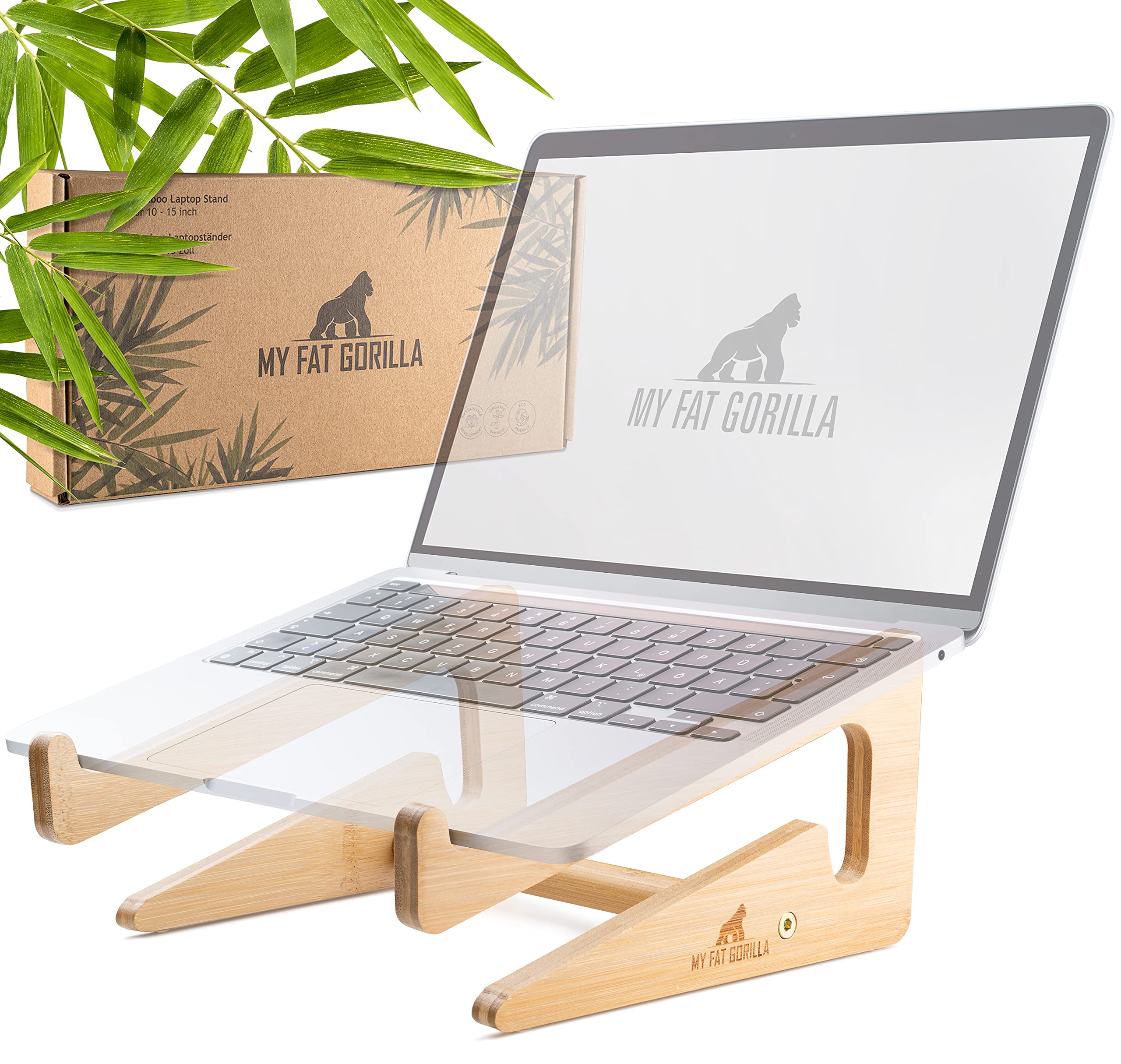 My Fat Gorilla   Wooden Laptop Stand, Wood Computer Stand, Bamboo Laptop Stand Compatible With 10 15'', Universal Laptop Shelf,
