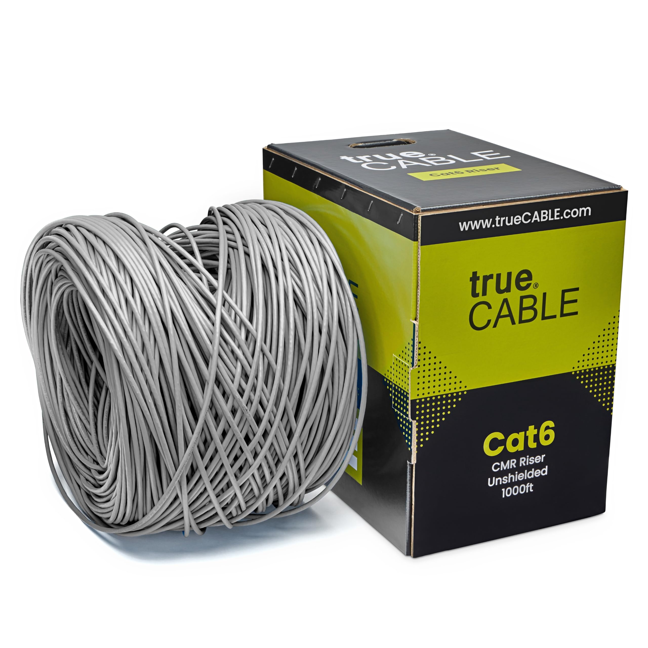 Truecable Cat6 Riser (Cmr), 1000Ft, Gray, 23Awg 4 Pair Solid Bare Copper, 550Mhz, Poe++ (4Ppoe), Etl Listed, Unshielded Twisted Pair (Utp), Bulk Ethernet Cable