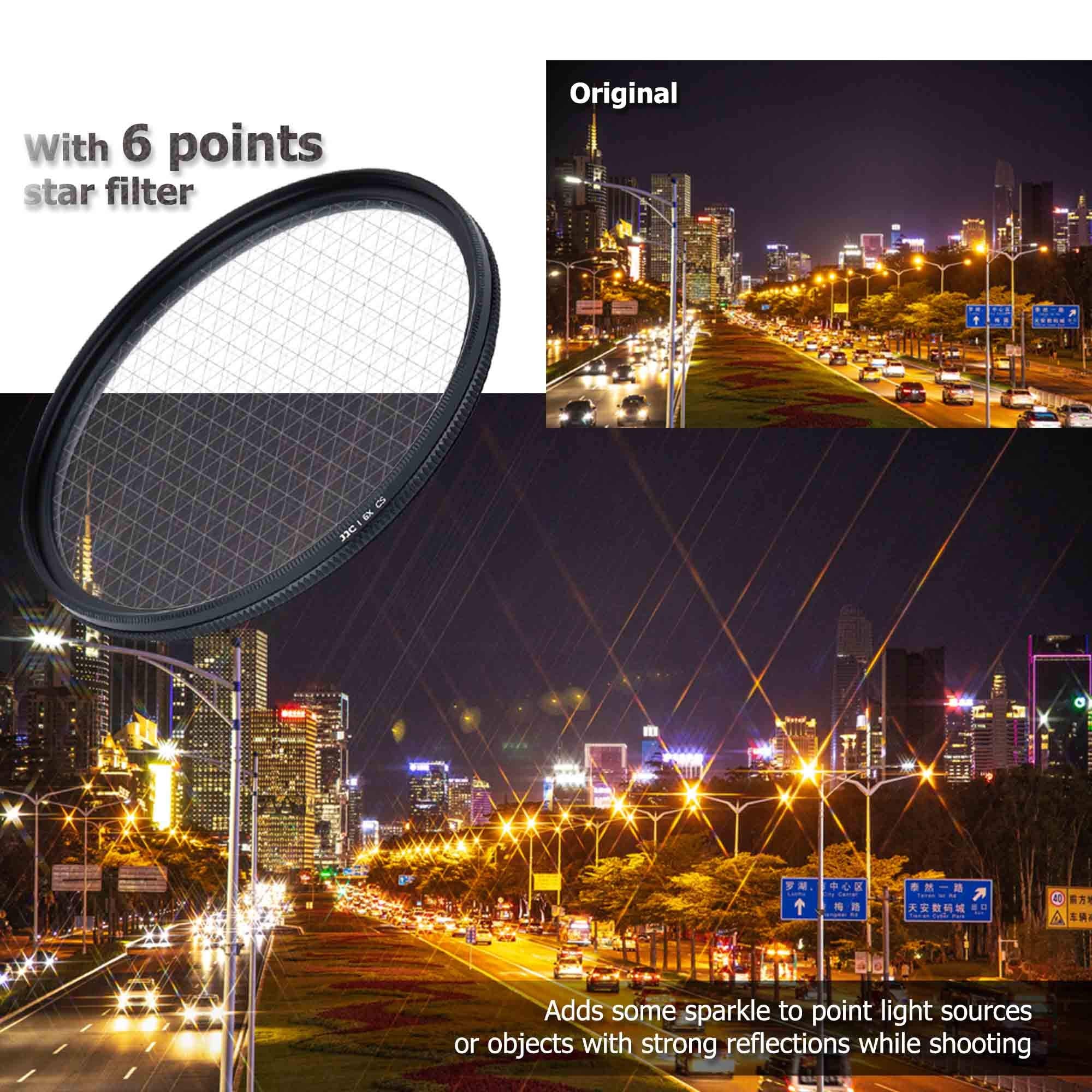 JJC 52mm Variable Star Filter Kit 4/6/8 Point Adjustable Starburst Optical Glass