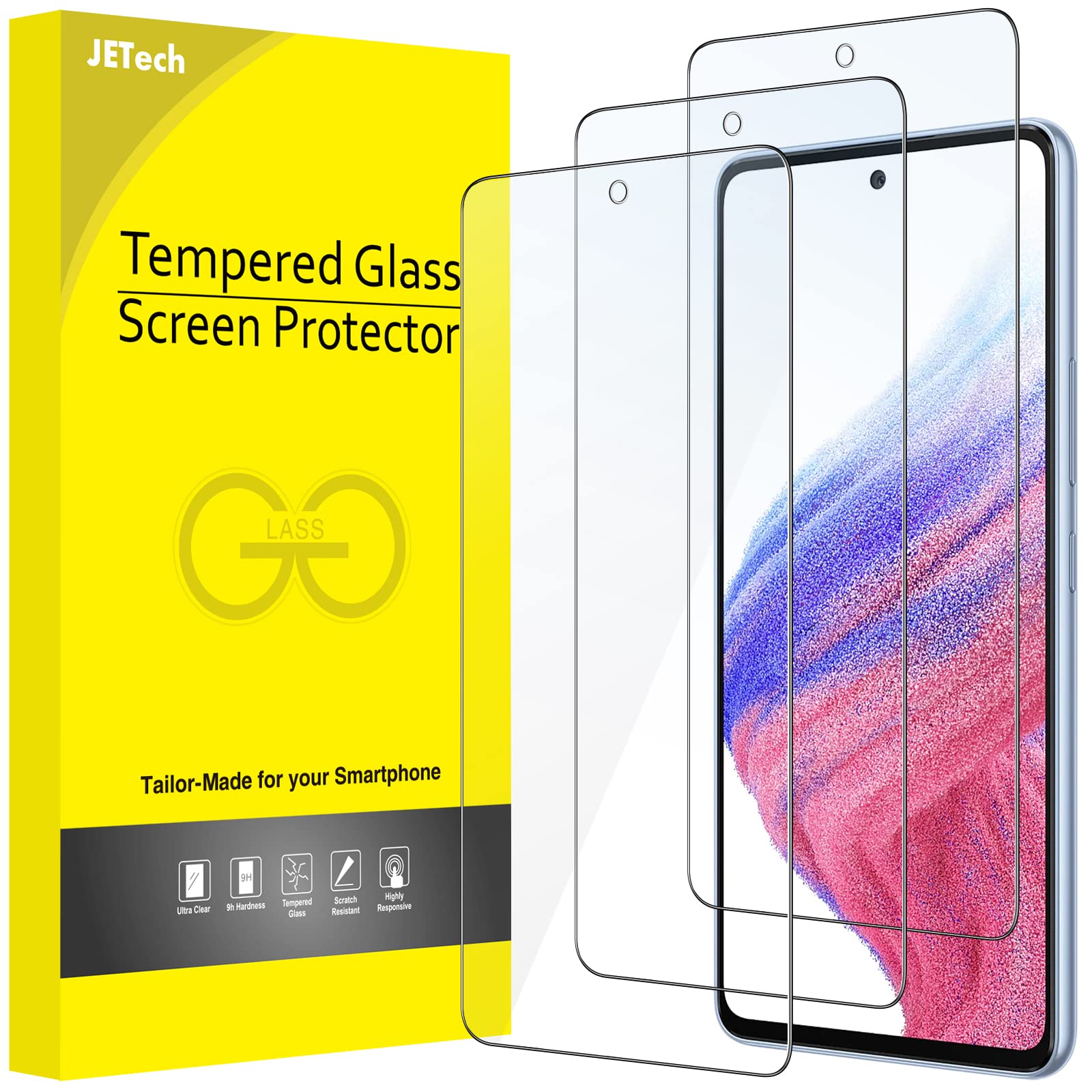 Jetech Screen Protector For Samsung Galaxy A53 5G / A52 / A52 5G / A52S 5G, 9H Tempered Glass Film, Anti Scratch, Hd Clear, 3 Pa