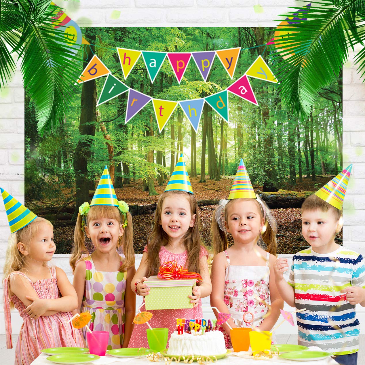 Sjoloon 7X5Ft Spring Green Forest Thin Vinyl Photo Backdrops Camping Themed Baby Shower Photography Background Studio Props 1051