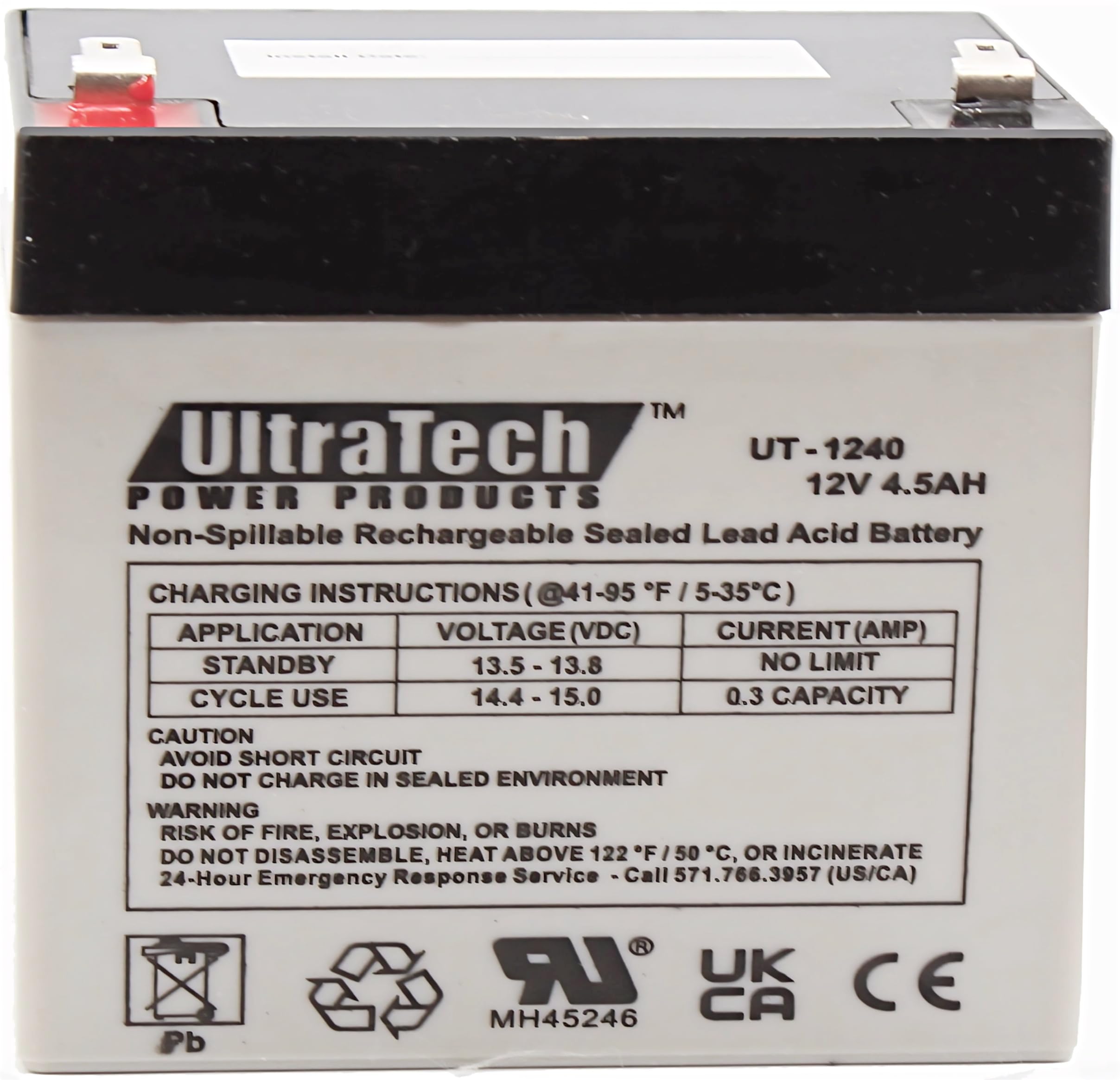 Ultratech Ut 1240 / Ut 1250 F1 12V, 4.5Ah Sealed Lead Acid Alarm Battery Ut1240 Ut 1250 F1 Iso9001