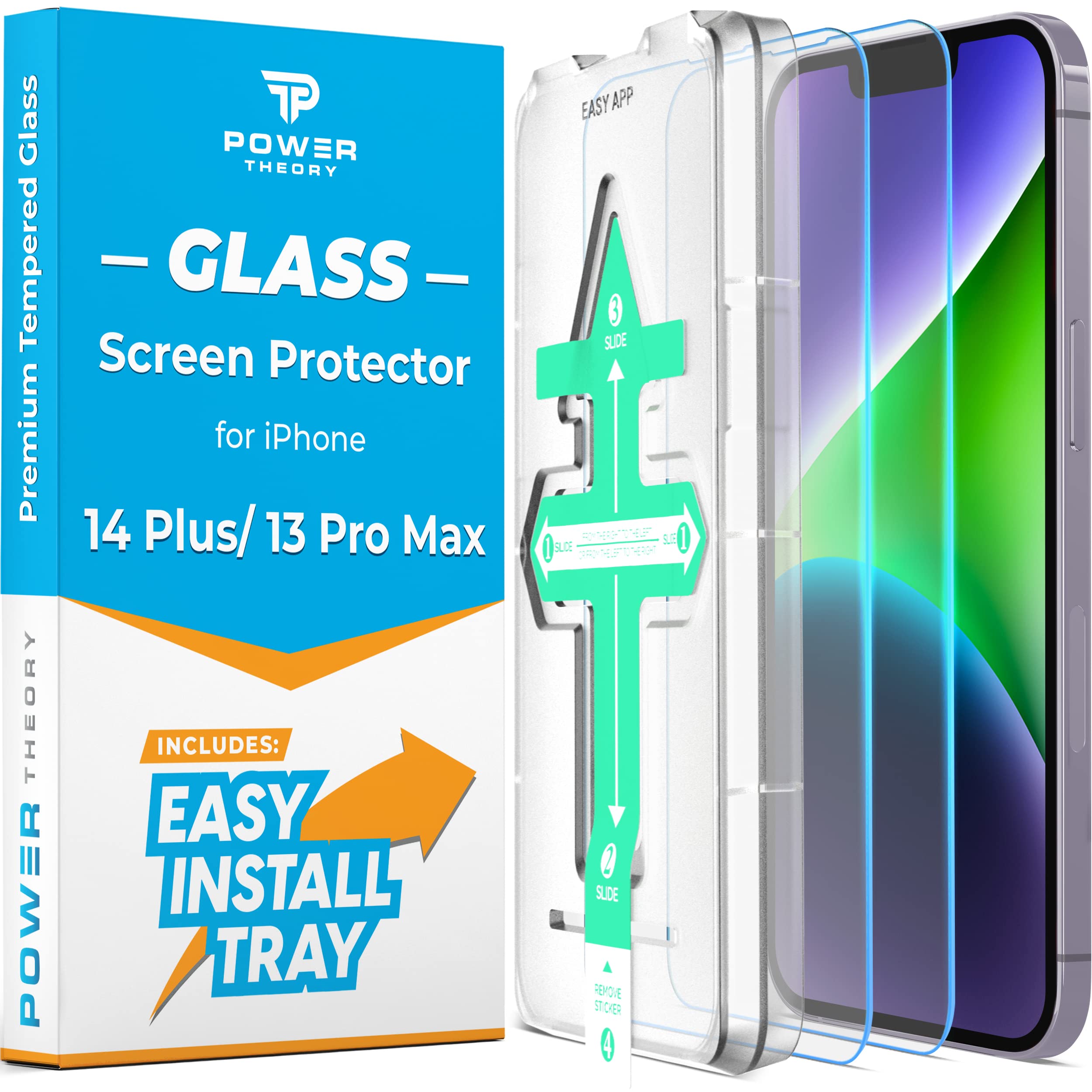 Power Theory Designed For Iphone 14 Plus Screen Protector Tempered Glass, Also For Iphone 13 Pro Max [Case Friendly] Full Cover