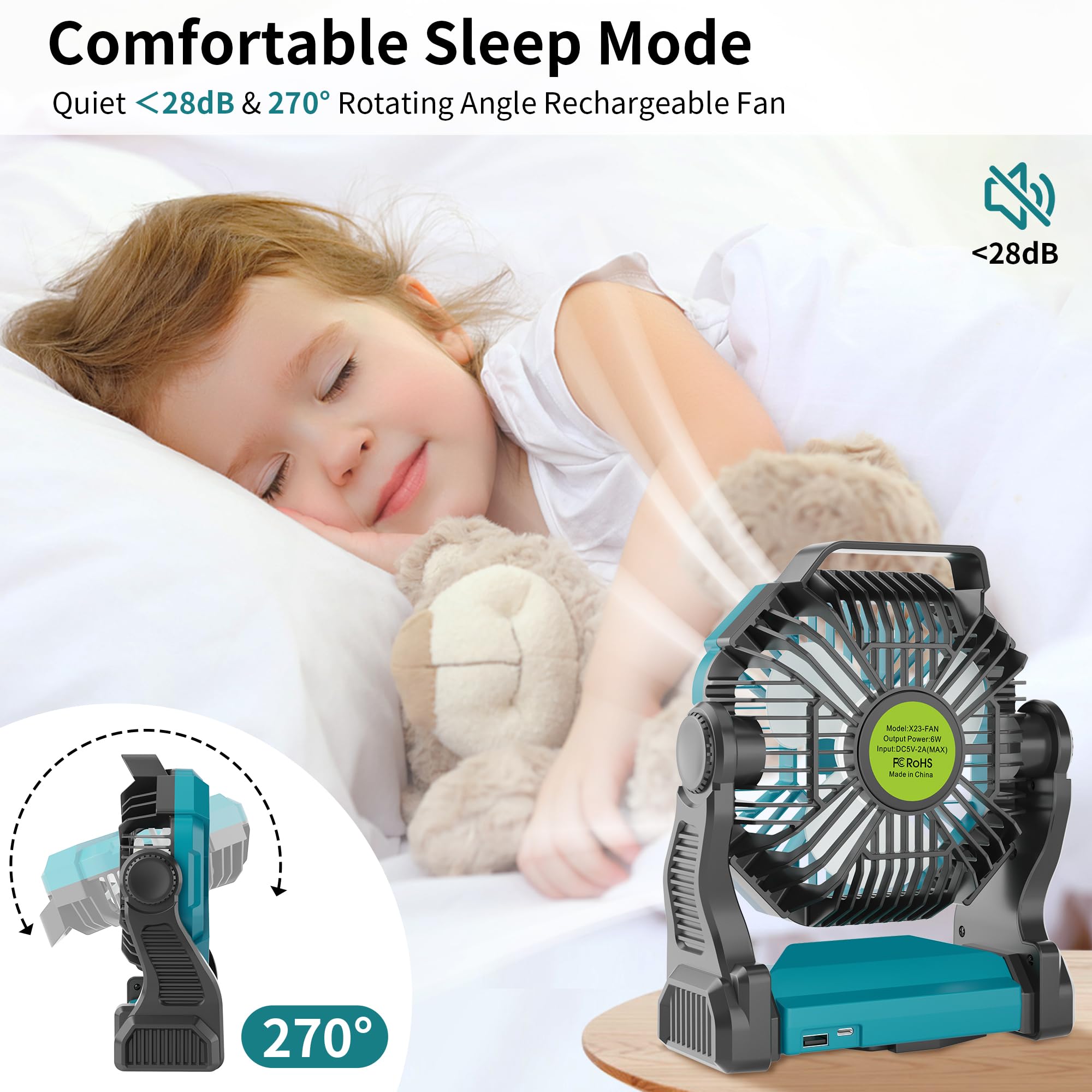 Tdlol Battery Powered Fan,270? Rotating Battery Operated Camping Fan Rechargeable, Usb Desk Personal Table Cordless With Hook, O