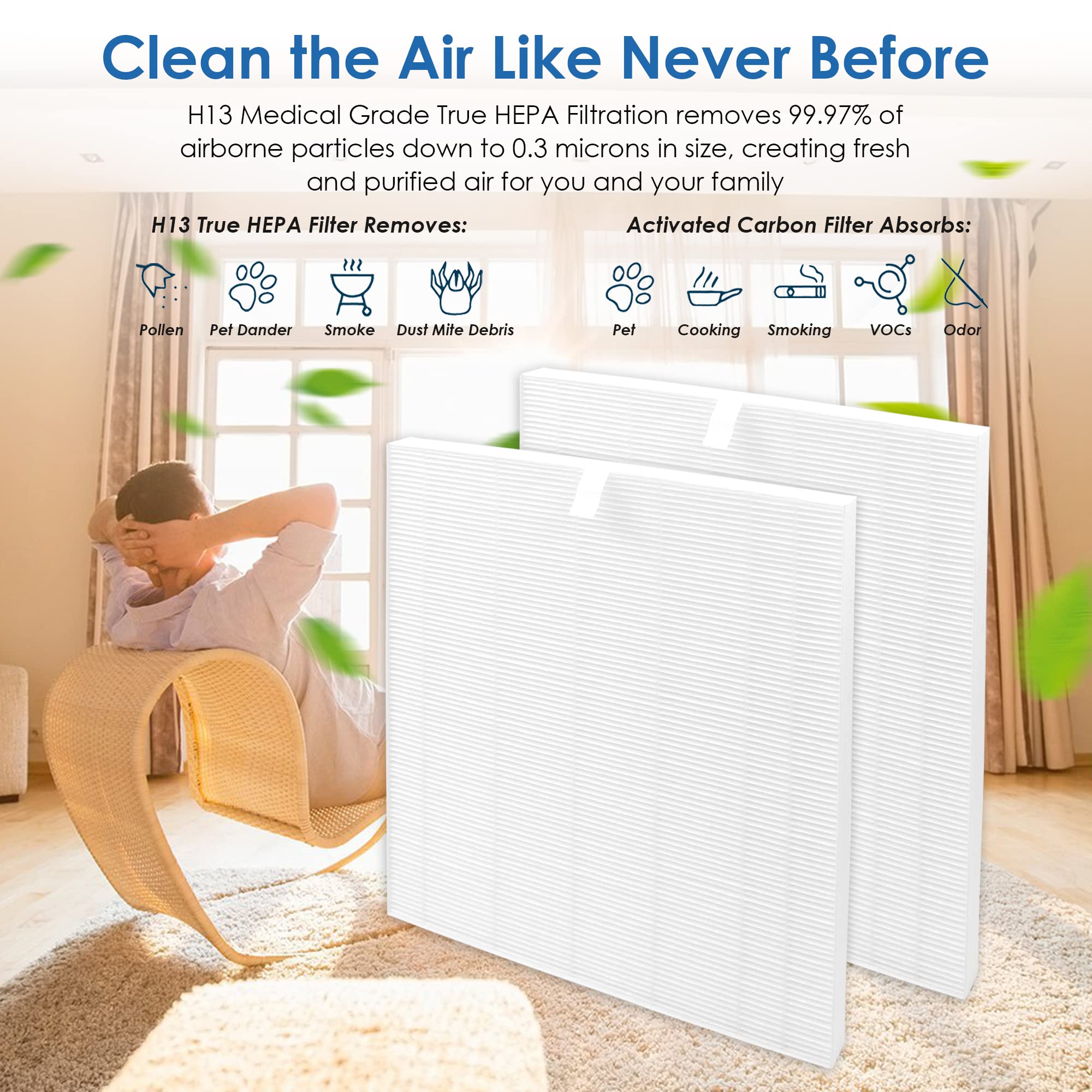 Flintar C545 Replacement Filter S, Compatible With Winix C545 Air Purifier, Part Number 1712-0096-00, H13 Grade Air Filters, 2-P