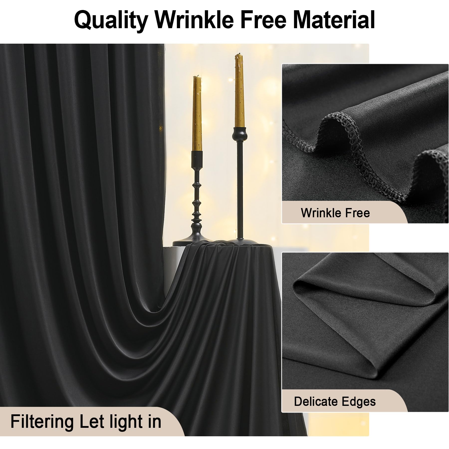 30Ft  10Ft Wrinkle Free Black Backdrop Curtain For Party, 6 Panels 5  10 Ft Thick Silky Polyester Photo Backdrop Drapes For 50Th