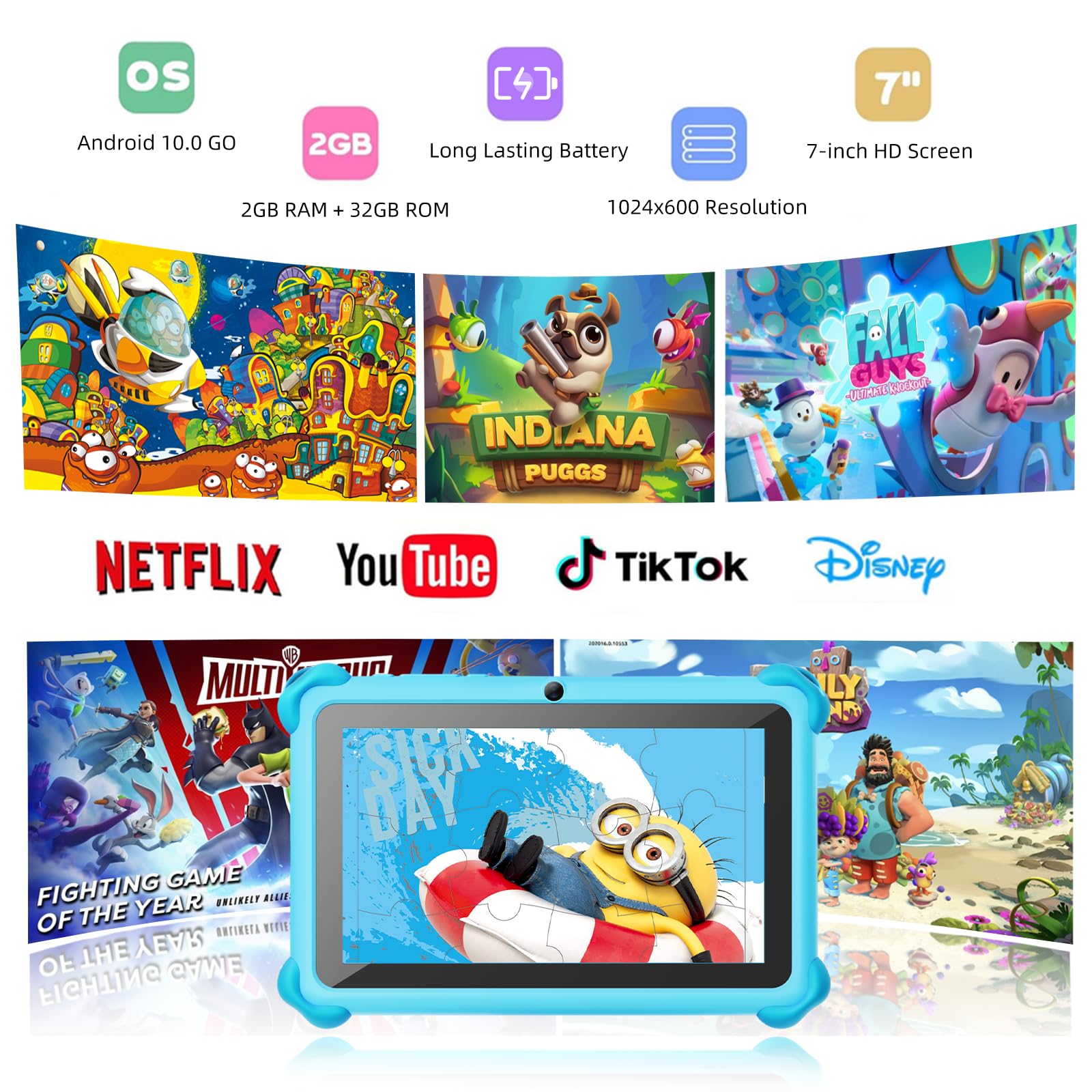 Zcobro Kids Tablet 7 Inch Toddler Tablet For Kids 32Gb Kids Android Tablet With Case Wifi Bluetooth, Gms, Parental Control, Dual