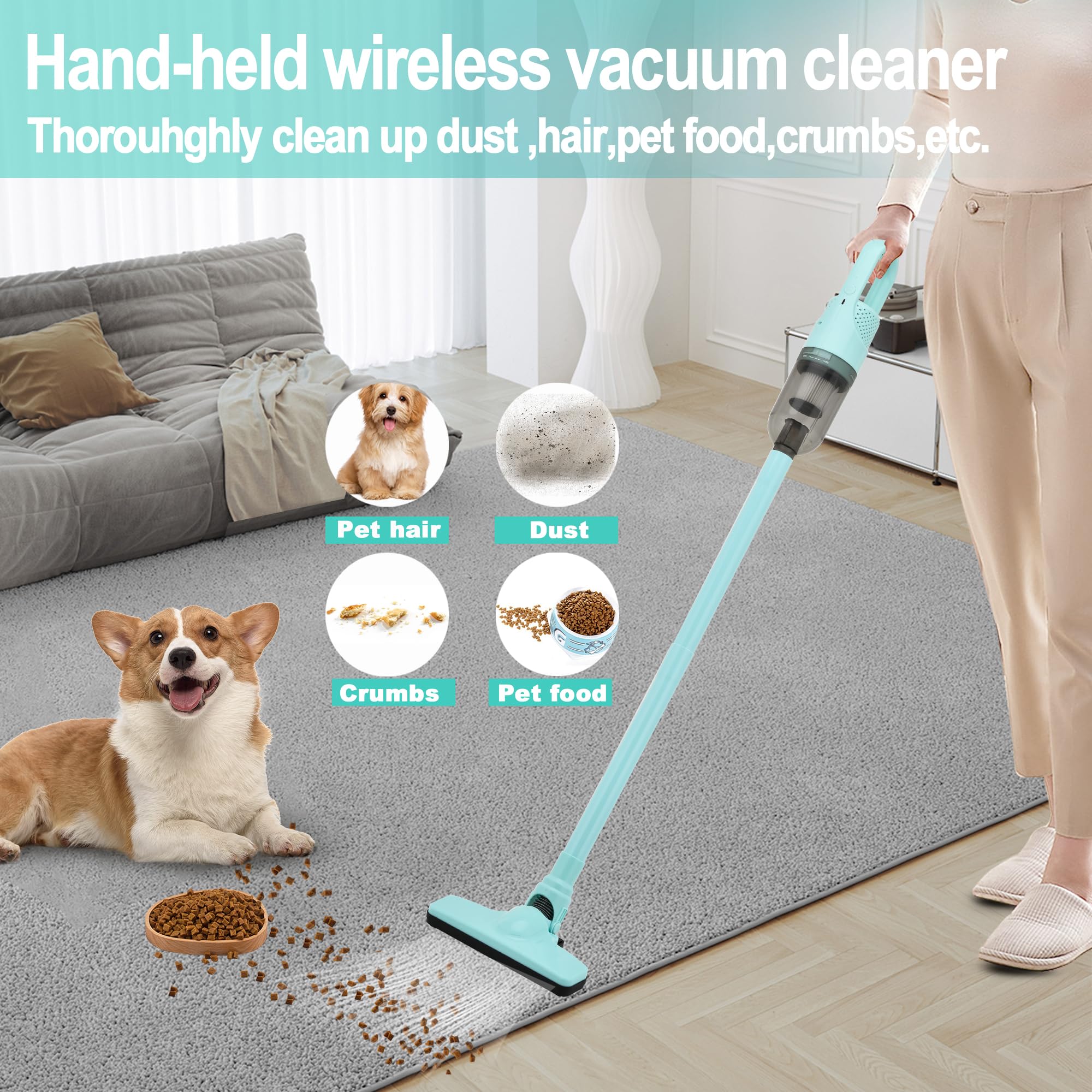 Sippon Cordless Vacuum Cleaner, 2 In 1 Lightweight Stick Vacuum W/100W Powerful Motor & Led Display, Portable Handheld Vacuum Fo