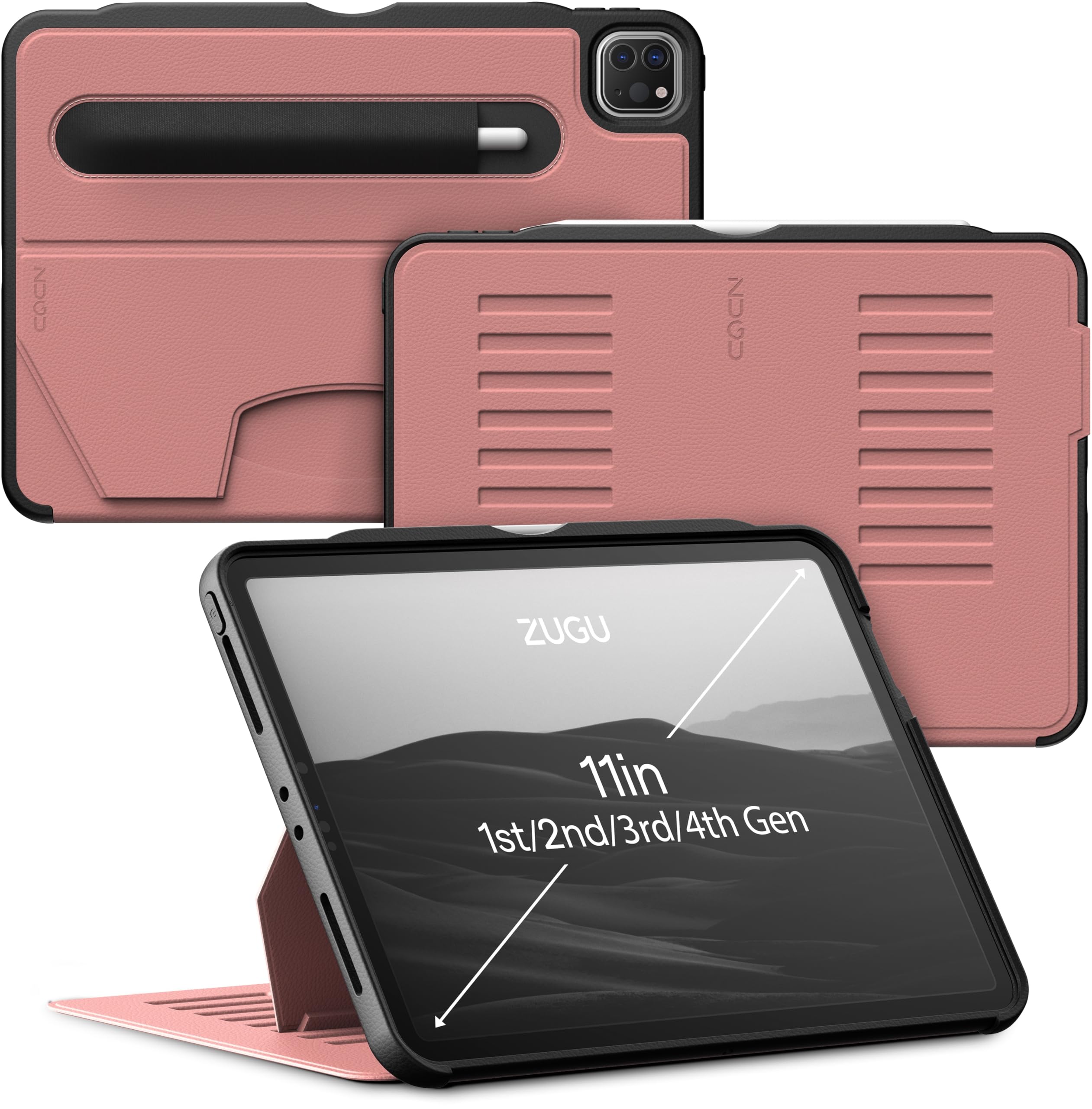 Zugu Case Ipad Pro 11 Inch Case 1St/2Nd/3Rd/4Th Generation Case 2018/2020/2021/2022 | Slim Protective Case Wireless Apple Pencil Charging | Convenient Magnetic Stand & Sleep/Wake Cover | Desert Rose