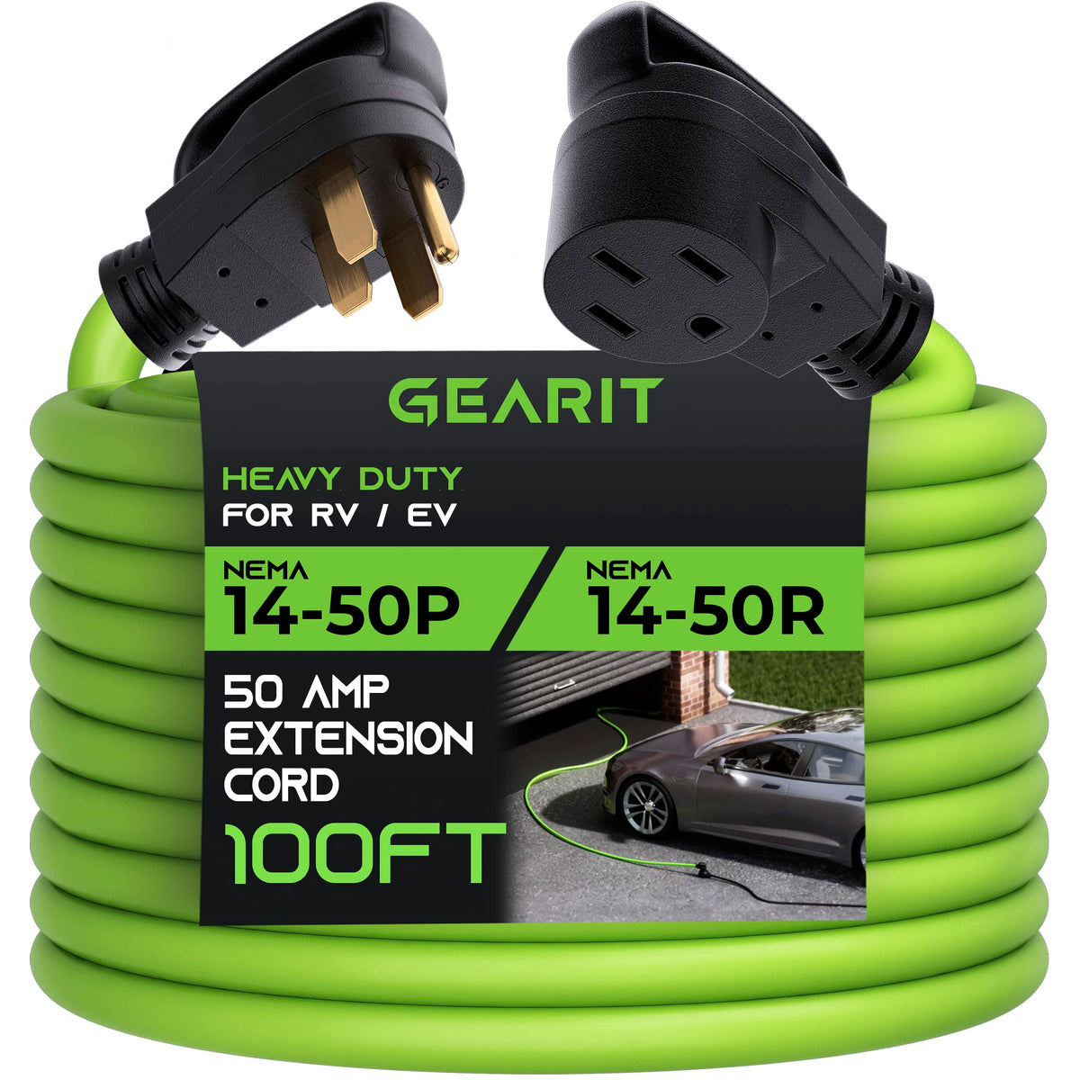 Gearit 50 Amp Extension Cord For Rv And Ev (100 Feet) 4 Prong 250 Volt, Tesla Model 3/S/X/Y, Nema 14 50P To 14 50R 6/3, 8/1 Stw