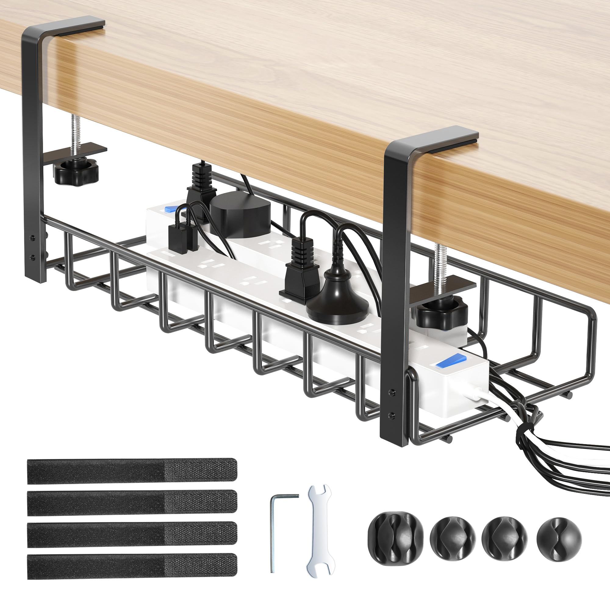 Under Desk Cable Management Tray 1 Pack, Xpatee Wire Management No Drill, Cable Tray With Clamp For Desk Wire Management, Comput