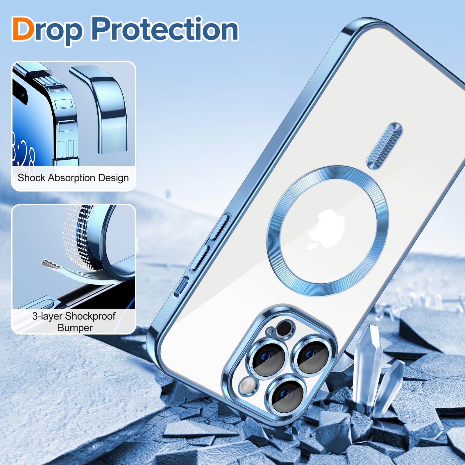 Hython Magnetic Clear Case For Iphone 14 Pro Max Case With Camera Lens Protector [Compatible With Magsafe] Luxury Plating Edge S