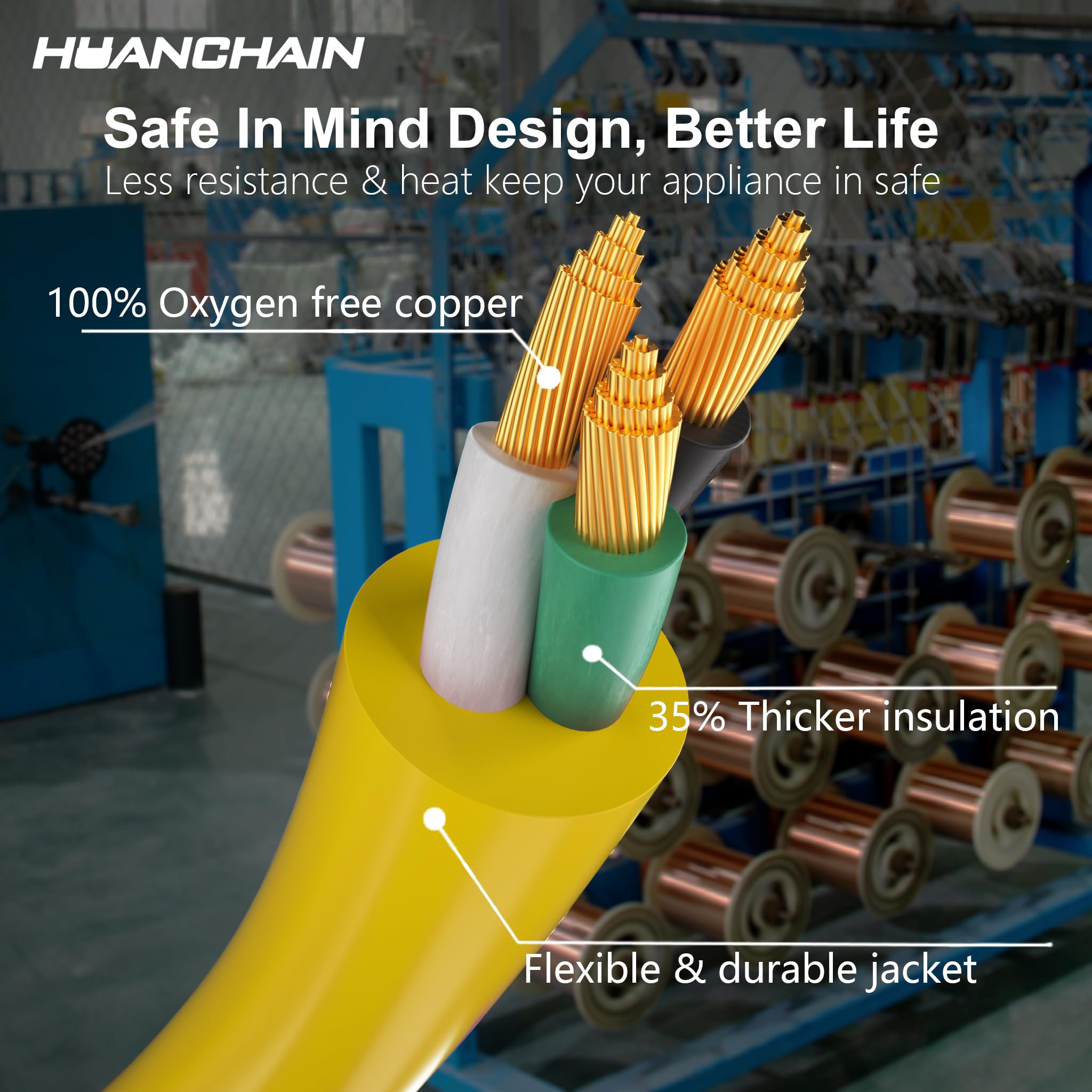 Huanchain 75 Ft 14/3 Gauge Heavy Duty Outdoor Extension Cord Waterproof With Lighted, Flexible Cold Weather 3 Prong Electric Cor