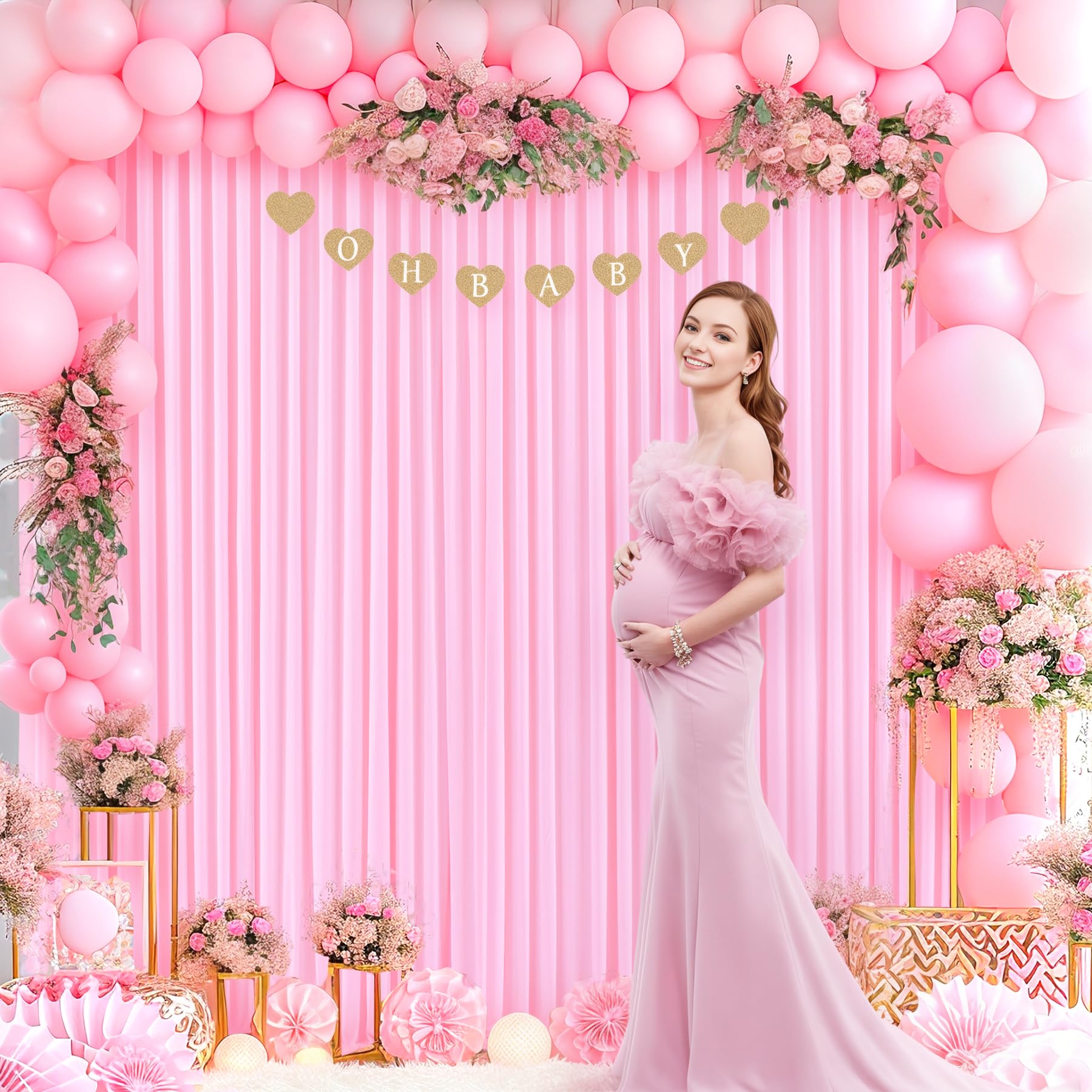 Pink Backdrop Curtain For Parties Baby Shower Wrinkle Free Pink Photo Curtains Backdrop Drapes Fabric Decoration For Weddings Bi