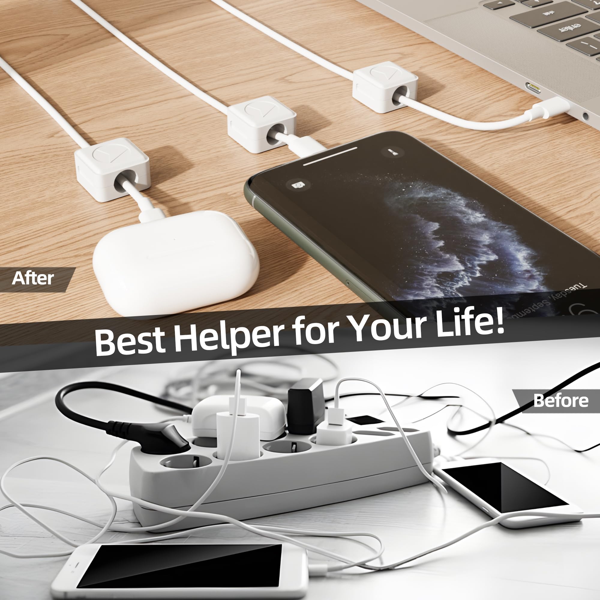 6 Pack Magnetic Cable Clips, Wire Cord Holder Organizer For Nightstand, Desk Cable Management, Canisflax Adhesive Phone Charging