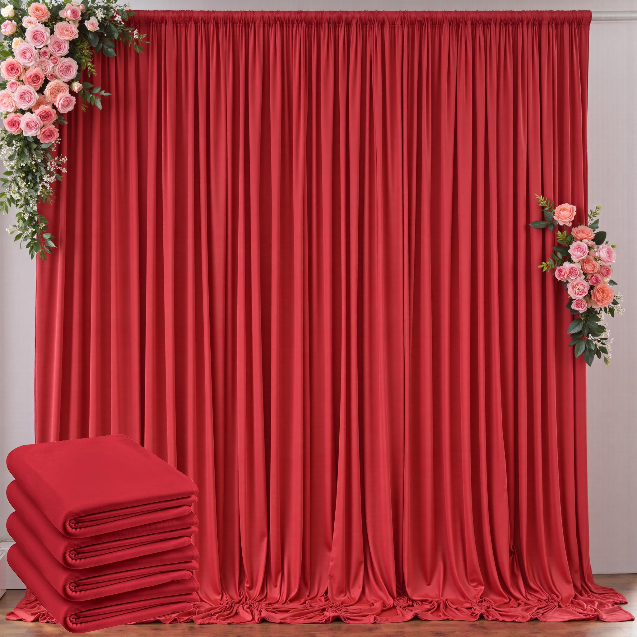 10 ft x 20 ft Wrinkle Free Red Backdrop Curtain for Parties, Polyester Photography Backdrop Drapes for Birthday Party Baby Showe