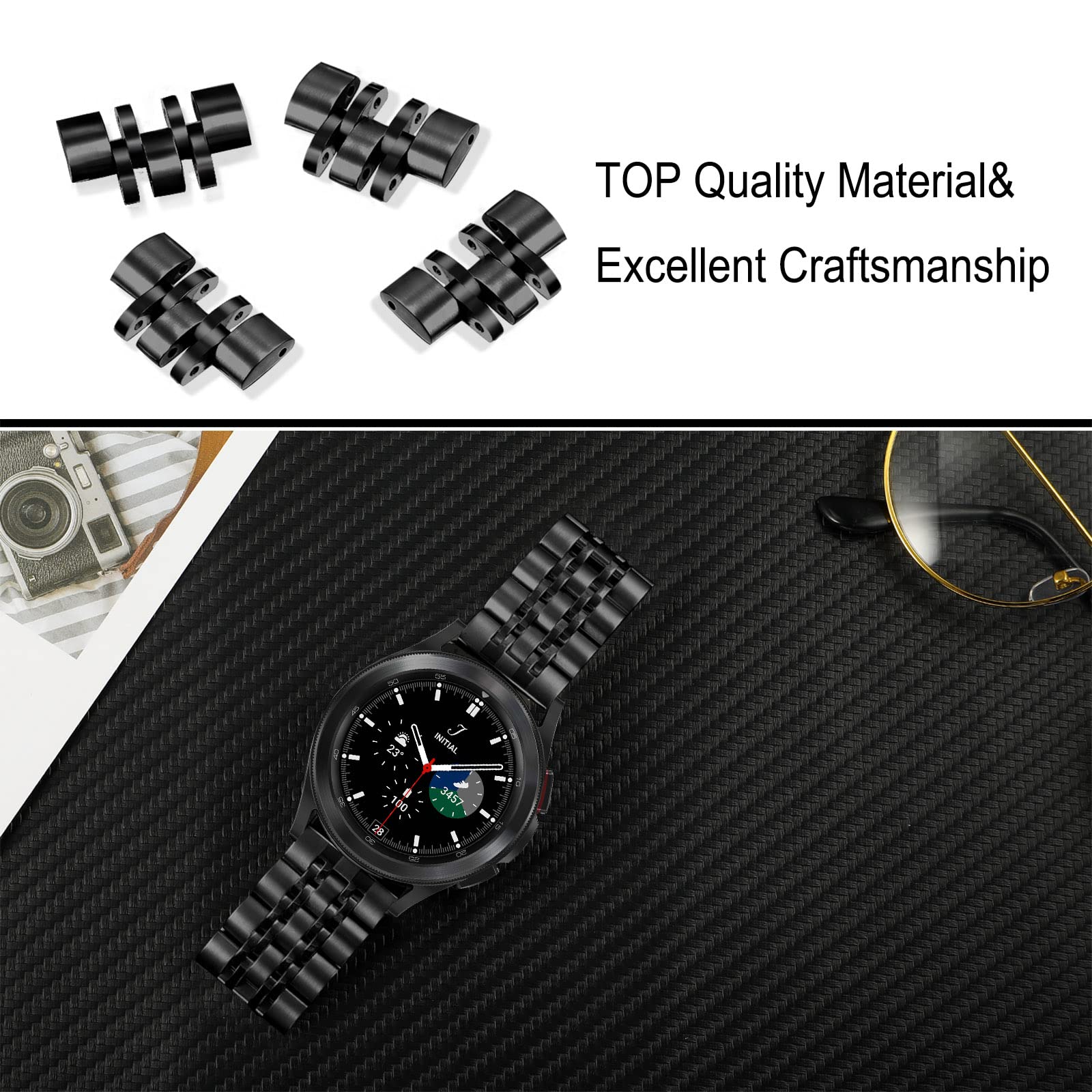 Trumirr Band For Galaxy Watch 5 Pro 45Mm / Watch 4 Classic 46Mm 42Mm, 20Mm Solid Metal Stainless Steel Watchband Butterfly Buckl