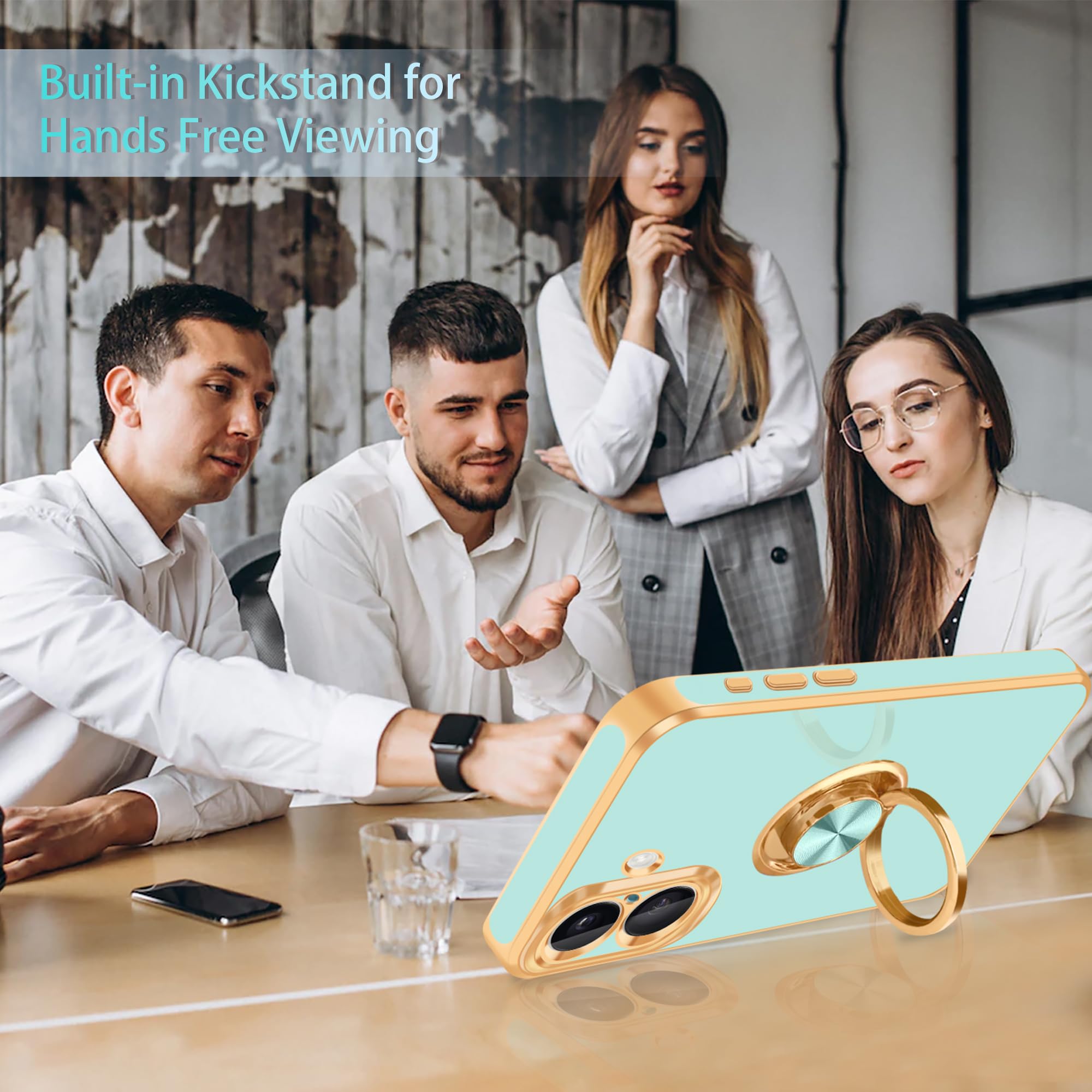 Fingic For Iphone 16 Phone Case[With 360 Ring Holder][Support Magnetic Car Mount] Cute Kickstand Slim Women Girls Nonslip Hard P