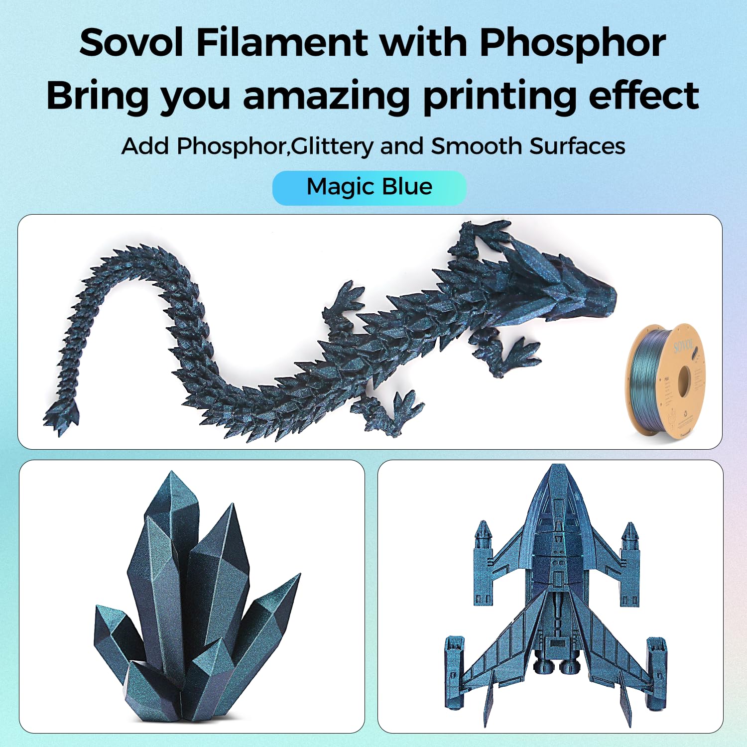 Sovol Silk Pla Filament With Blue Glitter 1Kg 1.75Mm, Color Changeable 3D Printer Filament 2.2Lbs, Chameleon Shiny Pla Material