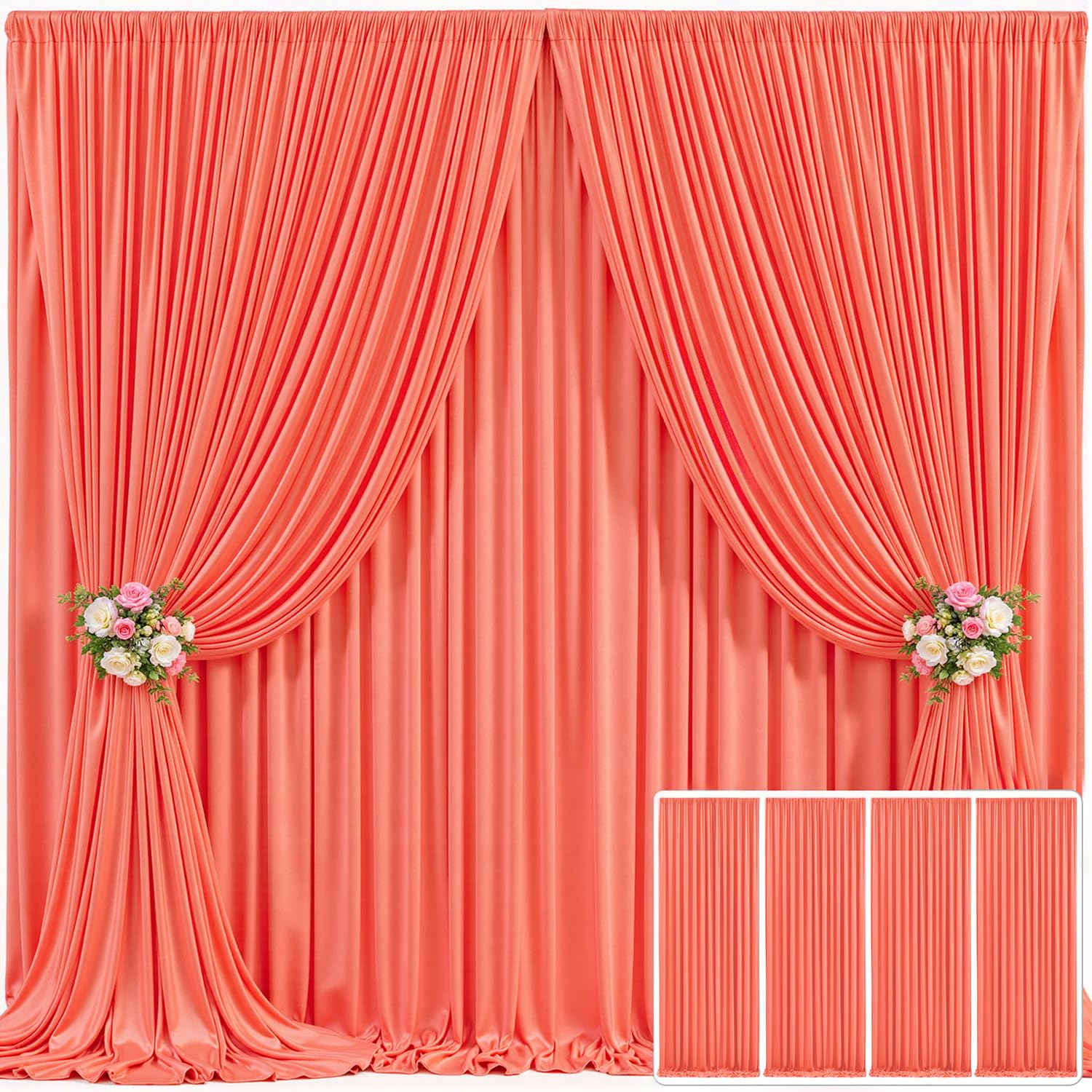 4 Panels Orange Backdrop Curtain for Parties Wrinkle Free Photo Curtains Backdrop Drapes Fabric Decoration for Wedding Birthday 