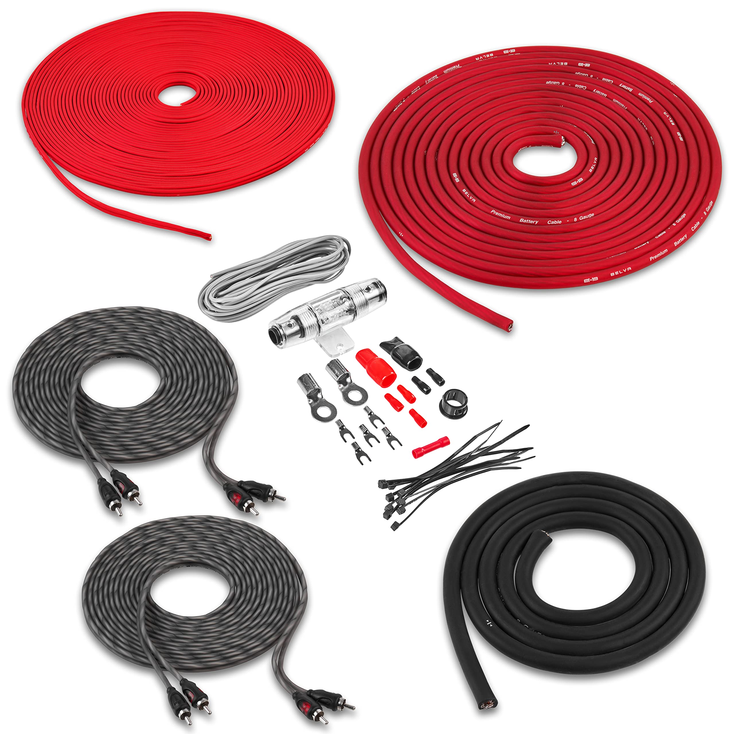 Belva True 8 Gauge Awg Premium Cca Complete Amplifier Wiring Kit With Ofc 4 Channel Rca Cable   Bak84 Red
