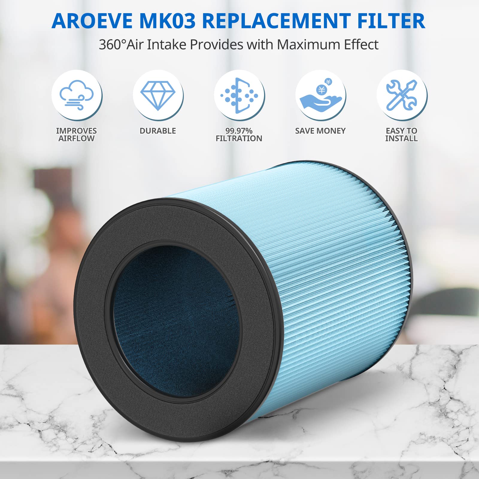 Mk03 Air Filter Replacement Compatible With Mk03 And Pomoron Mj003H Air Purifiers, 4 In 1 High Efficiency H13 Hepa Mk03 Mj003H A