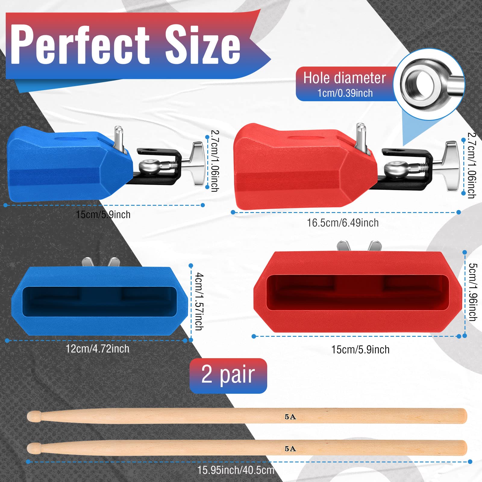 Boao 6 Pieces Drum Jam Block Musical Percussion Block With Maple Sticks 5A Adjustable Mount Bracket Plastic Percussion Instrumen