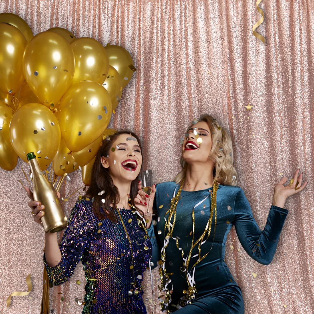 Partydelight Rose Gold Sequin Backdrop, Booth Photography, 10Ftx10 Ft