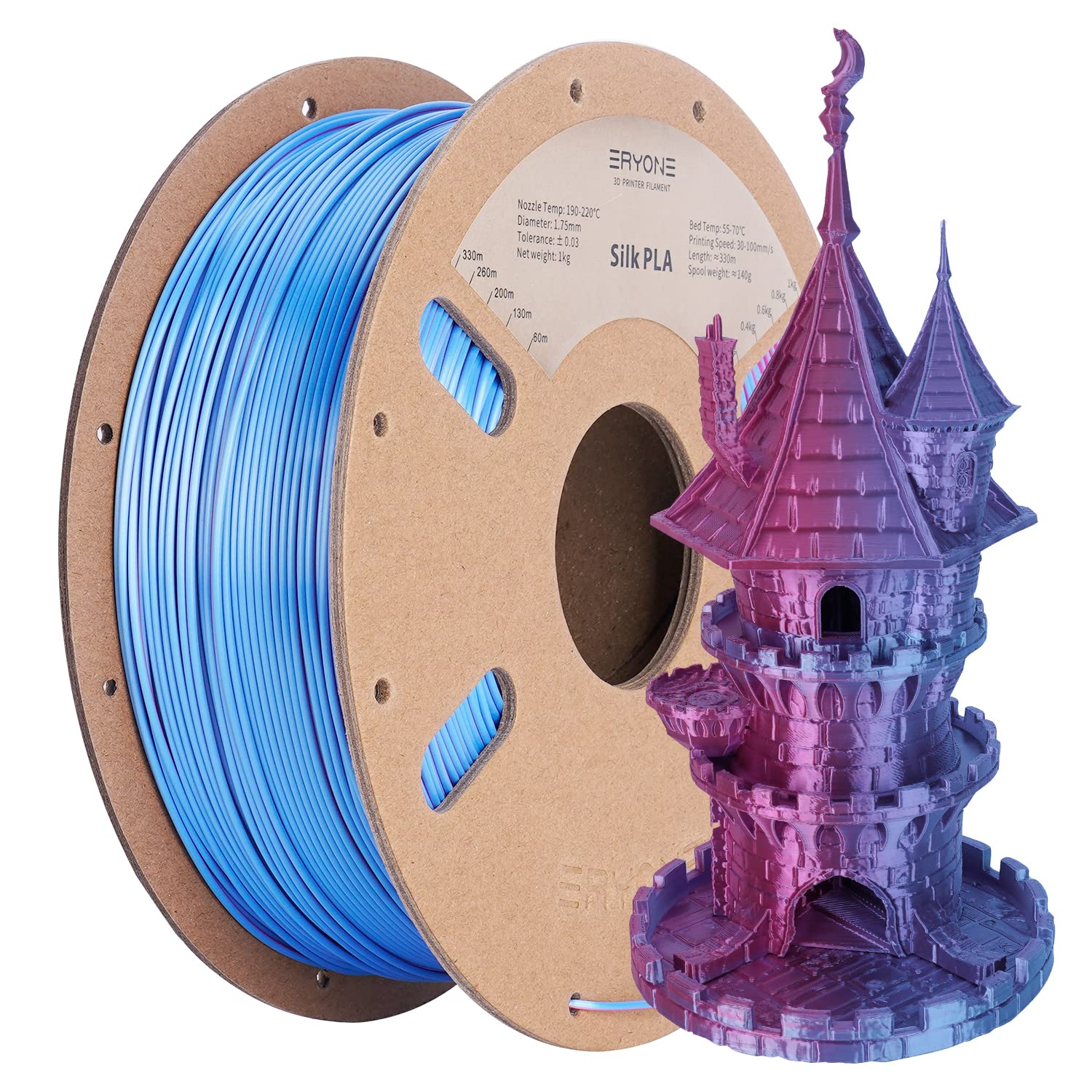 Eryone Silk Dual Color Filament Pla 3D Printer 1.75Mm +/  0.03Mm, Coextrusion Filament Pla Shiny Filament 1Kg(2.2Lbs), Rose Red&