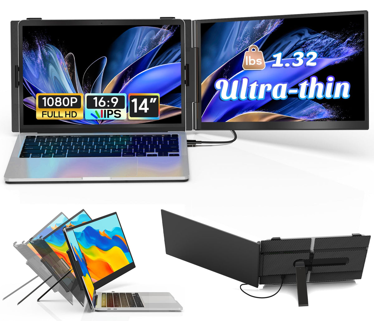 14 Laptop Screen Extender Ultra-Thin, Lightweight Portable Dual Laptop ...