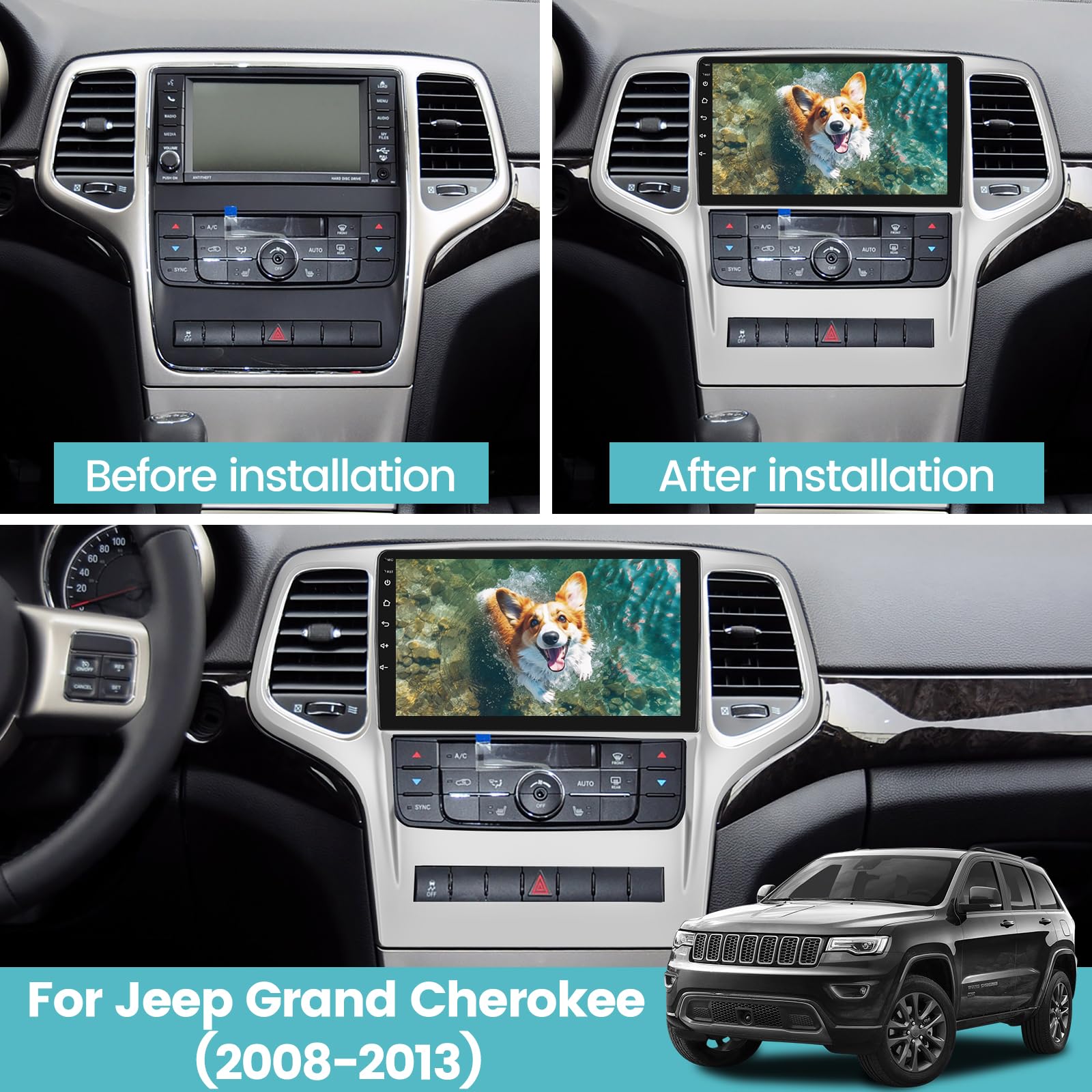 2+64G Android 13 Car Stereo For Jeep Grand Cherokee 2008 2013   Wireless Apple Carplay & Android Auto, 9 Inch Car Radio With Wif