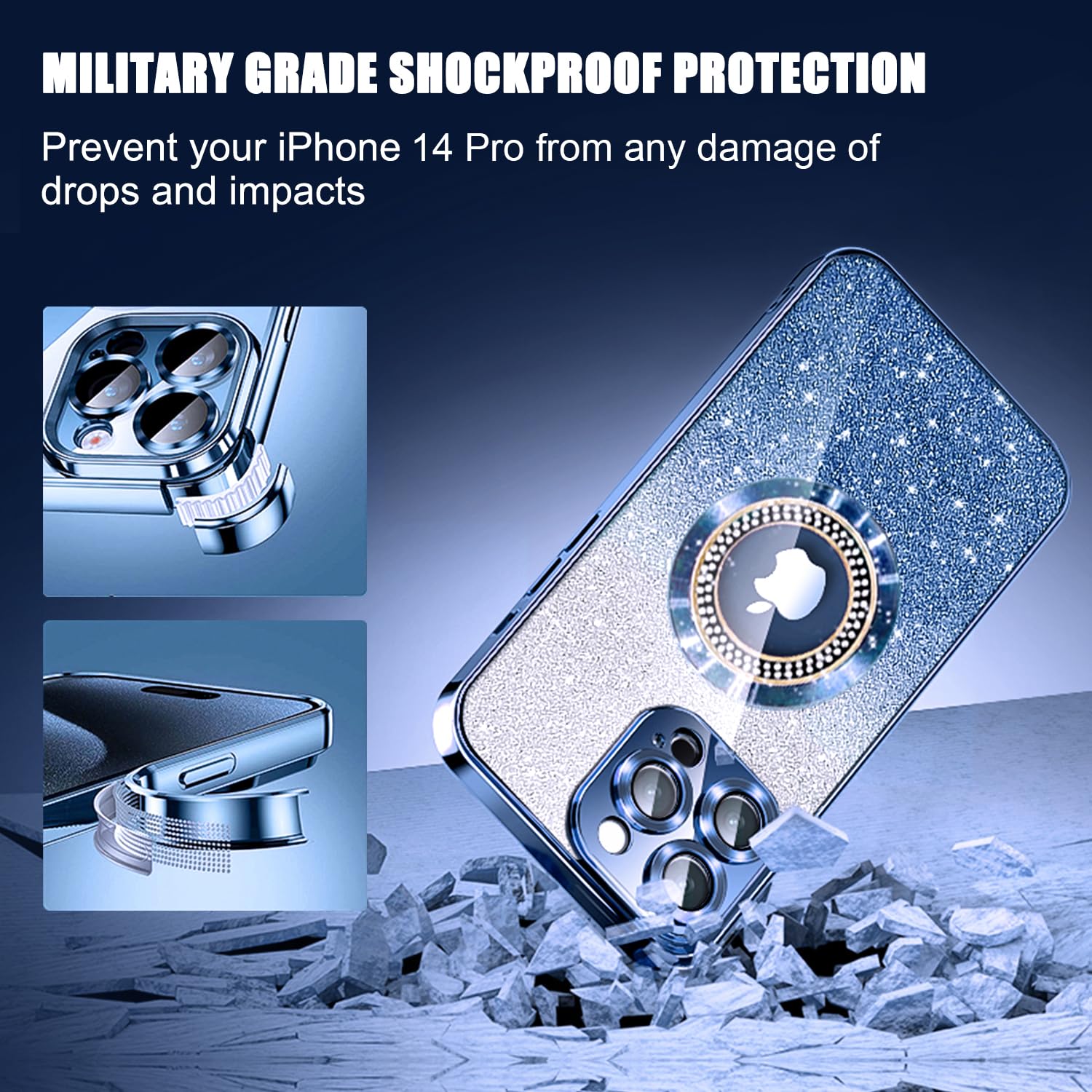 Misscase For Iphone 14 Pro Magnetic Case Compatible With Magsafe,Full Protection Slim Shockproof Anti Scratch Glitter Case With