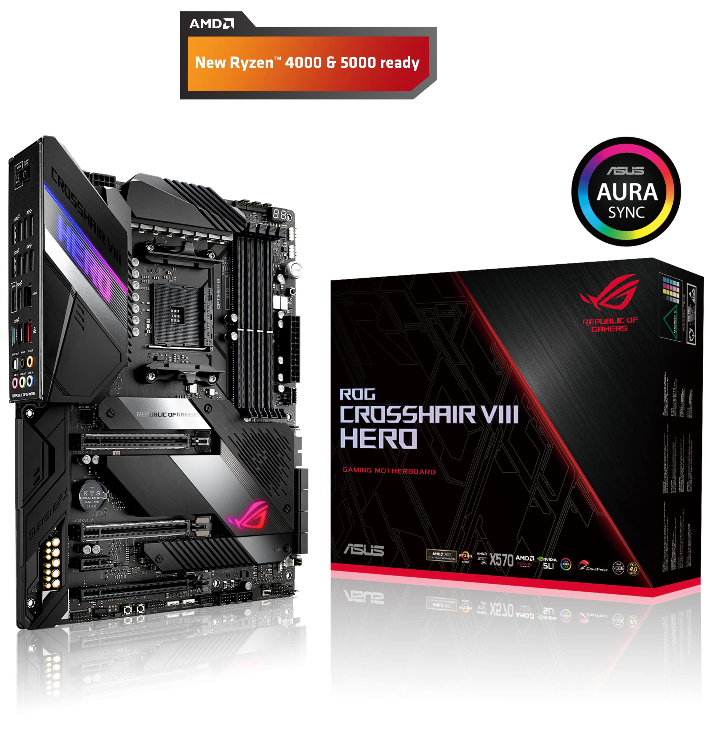 Asus Rog Crosshair Viii Hero X570 Atx Motherboard With Pcie 4.0, Integrated 2.5 Gbps Lan, Usb 3.2, Sata, M.2, Node And Aura Sync