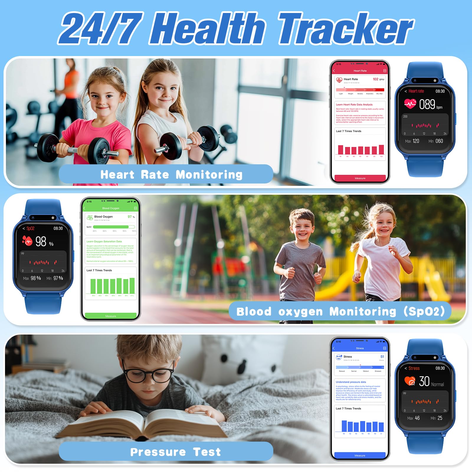Smart Watch For Kids 1.85'' With Fitness Tracker, Sleep Monitor, 22/98 Sport Modes, Diy Dial, Ip68 Waterproof, Step Counter, Hea