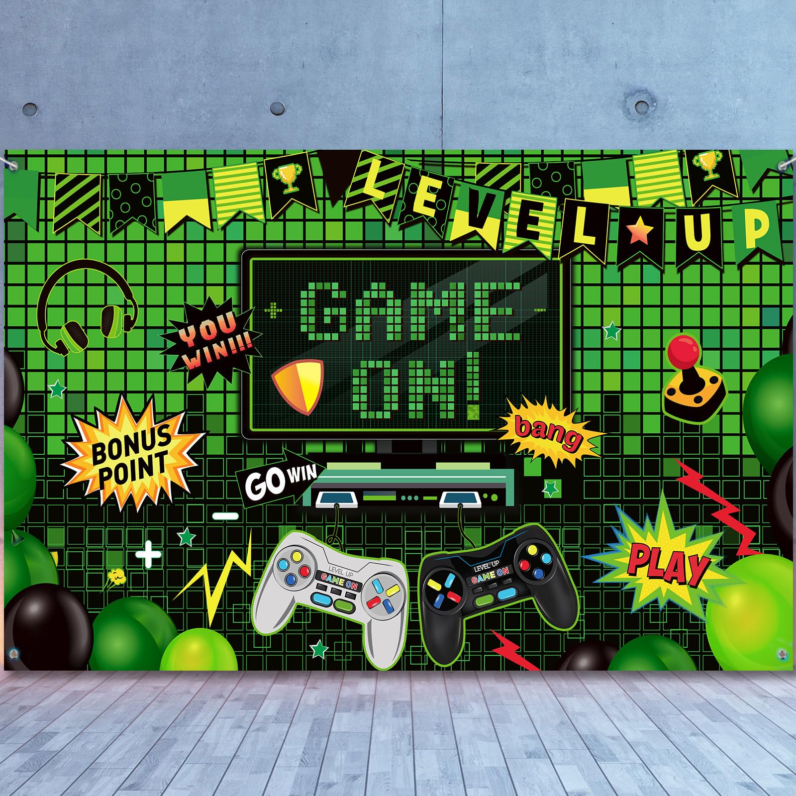 Blulu Video Game Party Decoration Video Gaming Photo Door Backdrop Game On Boys Birthday Photo Banner Gamer Room Decor For Game