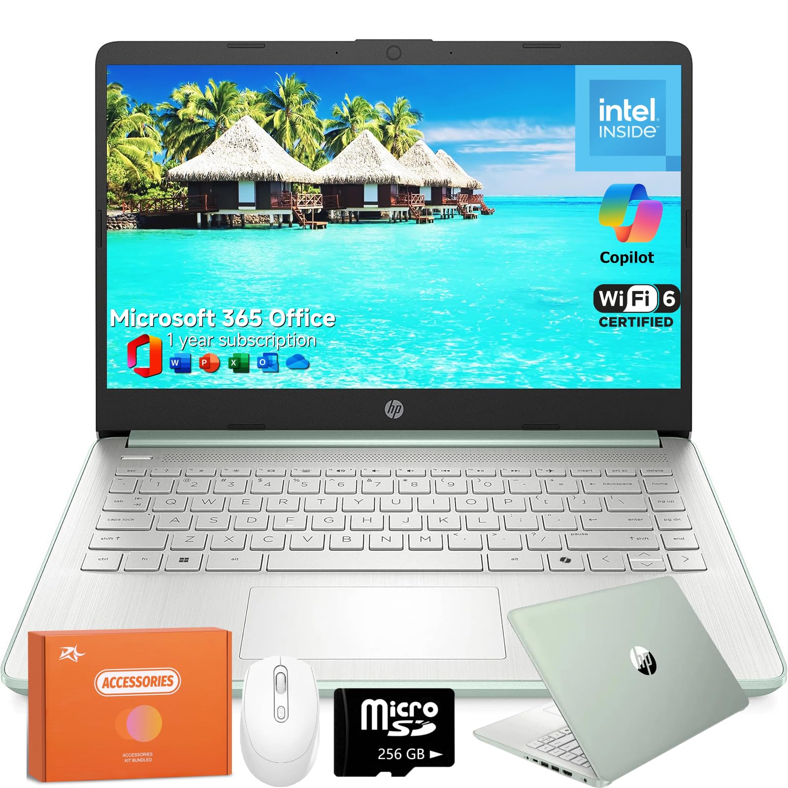 HP 14 Inch Student Business Laptop, Intel N150 CPU, 16 GB RAM, 384 GB Storage(128GB UFS+256GB MSD), 14 Anti-Glare, Wi-Fi 6, Copi