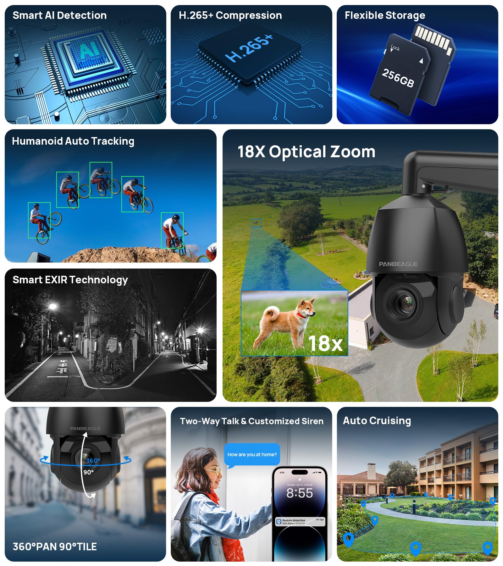 4K 8Mp Ptz Ip Poe Camera,Security Outdoor Camera, Pan Tilt 18X Optical Zoom,Human Auto Tracking,Smart Human/Vehicle Detection,Tw