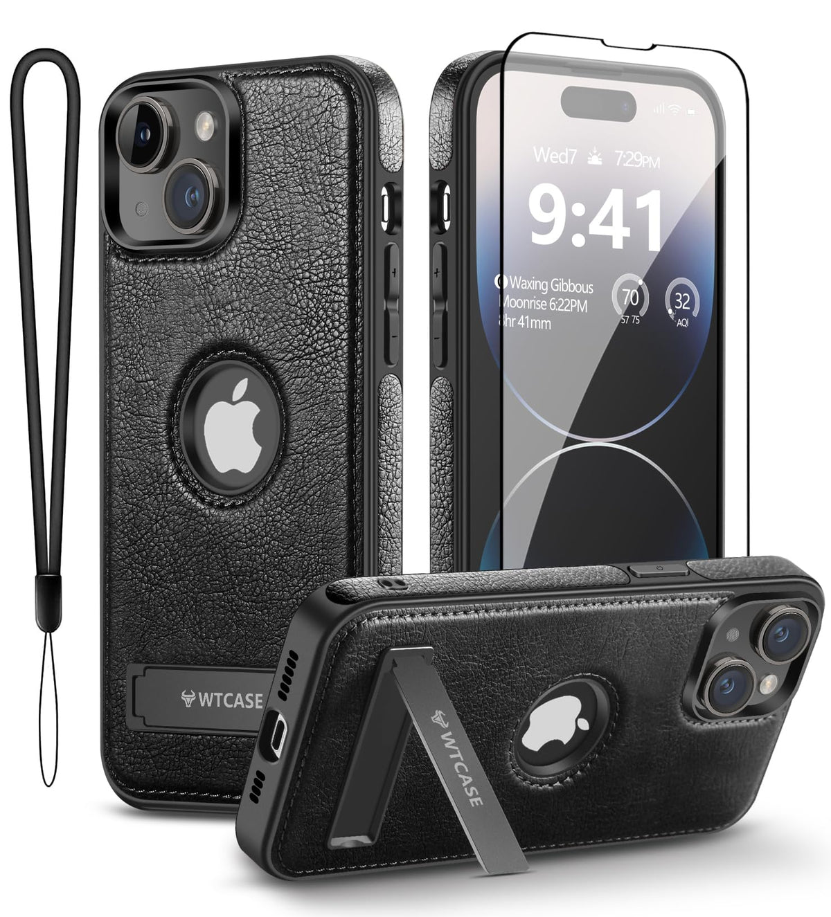 Wtcase Magnetic For Iphone 15 Plus Leather Case,Built In Invisible Stand [Compatible With Magsafe] Protective Slim Kickstand Pho