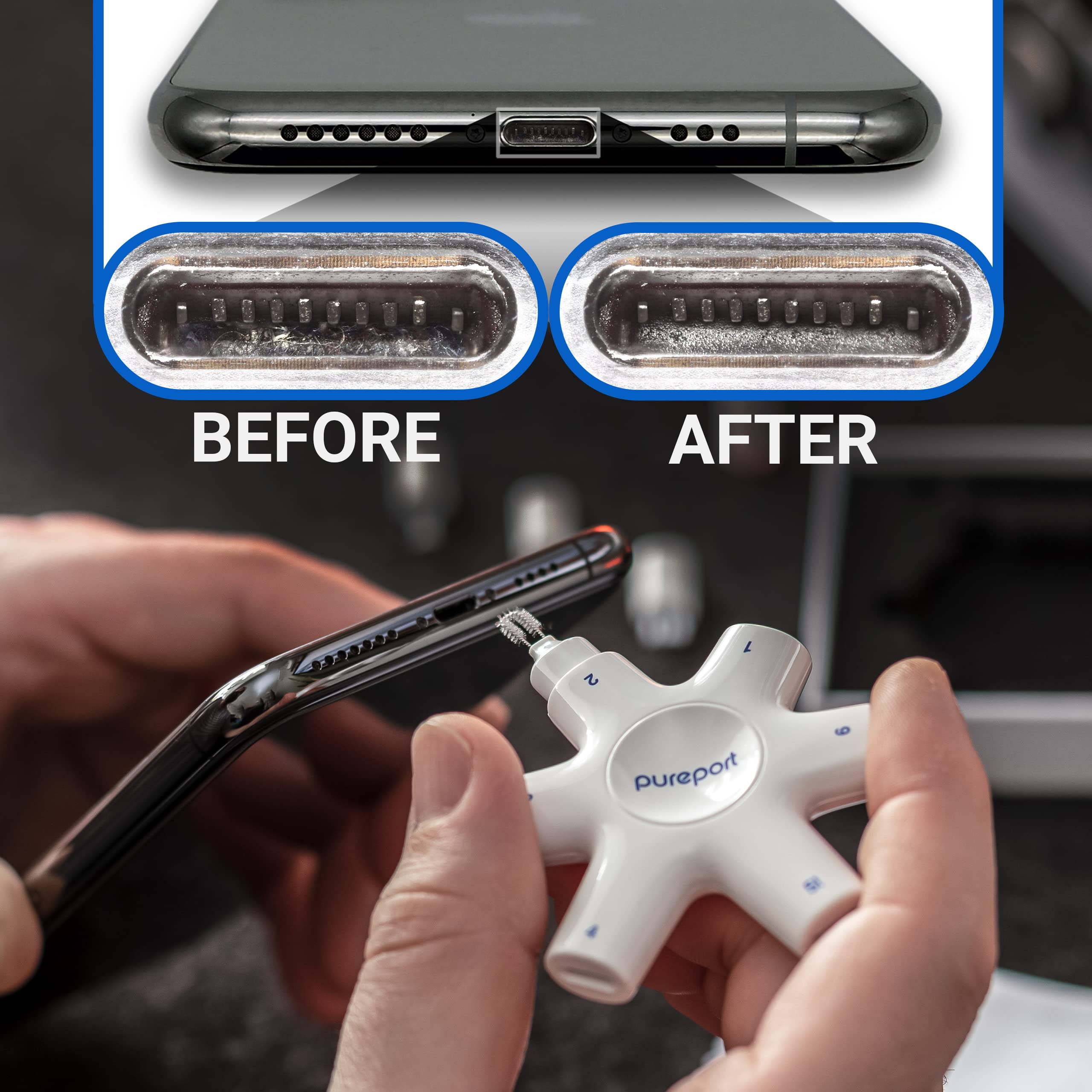 Pureport Multi Tool Phone Cleaning Kit | Safely Clean Repair & Restore Iphone And Ipad Charging Ports, Lightning Cables & Connec