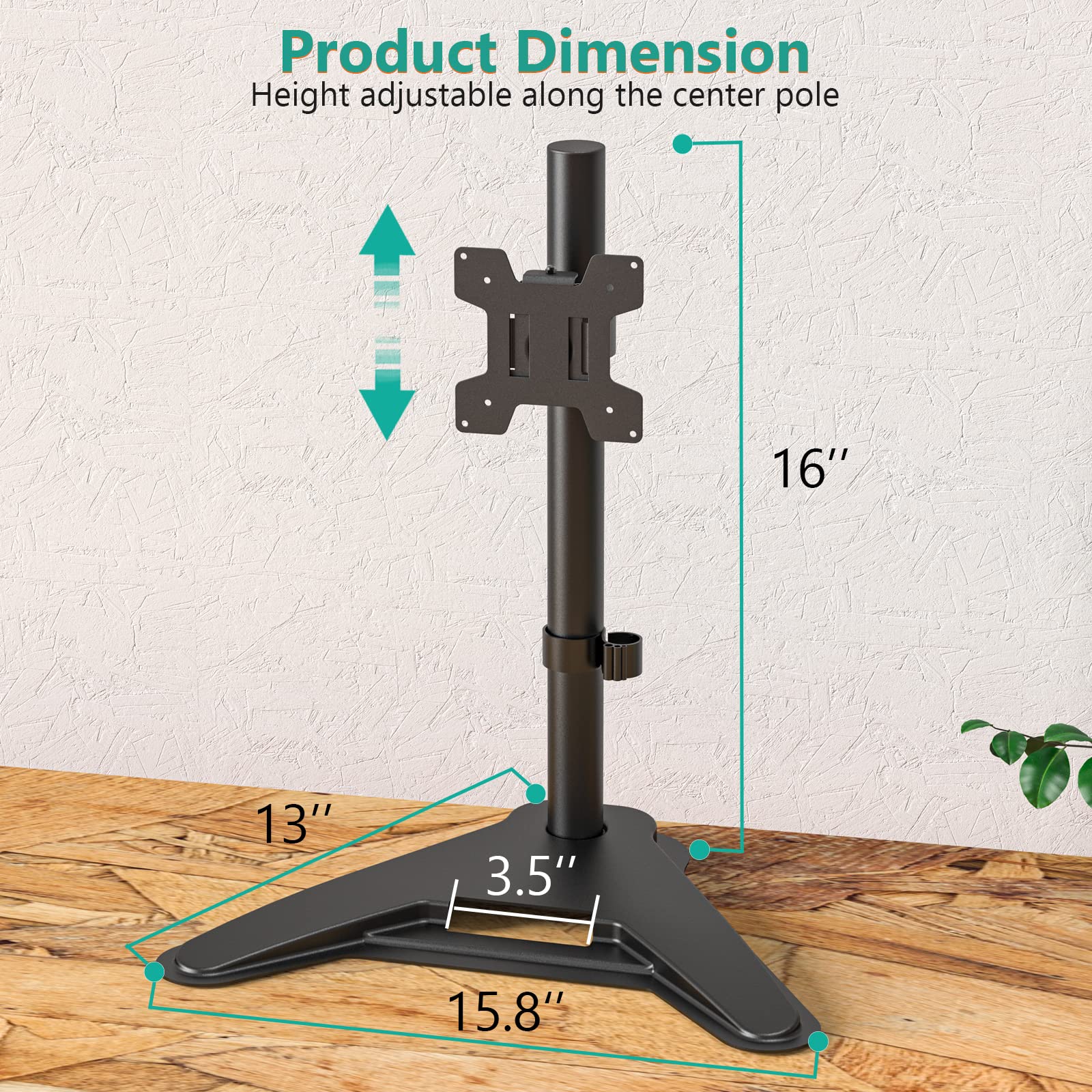 Wali Single Monitor Stand, Free Standing Vesa Mount Base With Phone Holder, Fits One Screen Up To 32 Inch (Mf001 P), Black