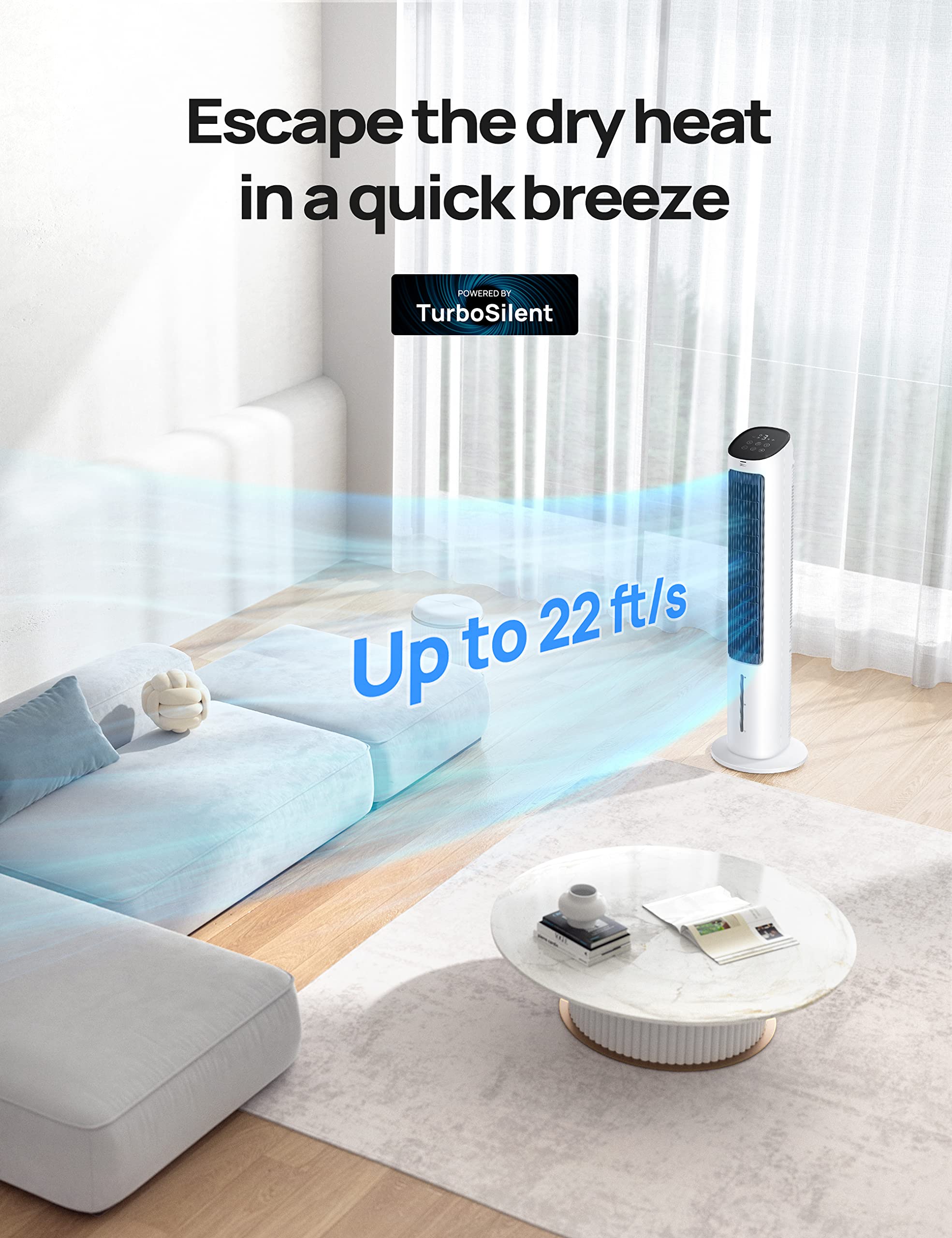 Dreo Tower Fans That Blow Cold Air, 40 Evaporative Air Cooler, Cooling Fan For Bedroom With 80 Oscillating, Ice Packs, Remote Co