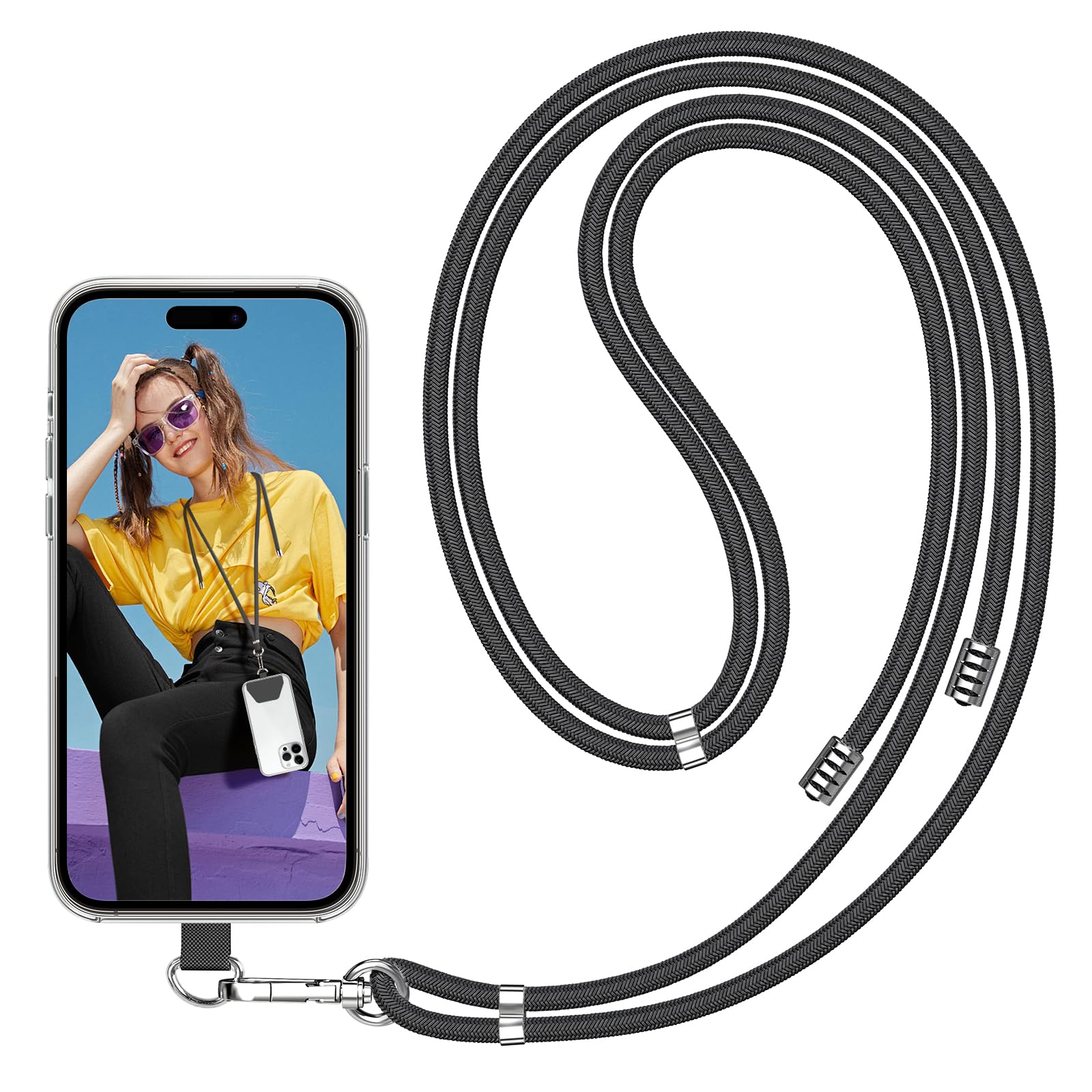 Ss Phone Lanyard, Cell Phone Lanyard With Adjustable Detachable Neckstrap And Phone Tether, Phone Strap Suitable For All Smartphones Black