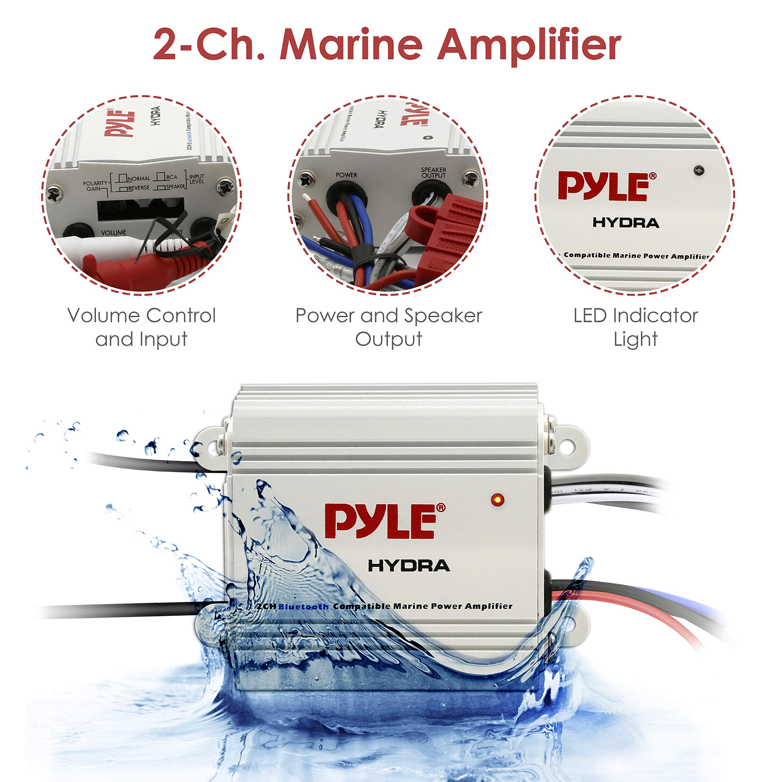 Pyle Auto 2-Channel Bridgeable Marine Amplifier - 200 Watt Rms 4 Ohm Full Range Stereo W/ Wireless Bluetooth & Powerful Prime Sp