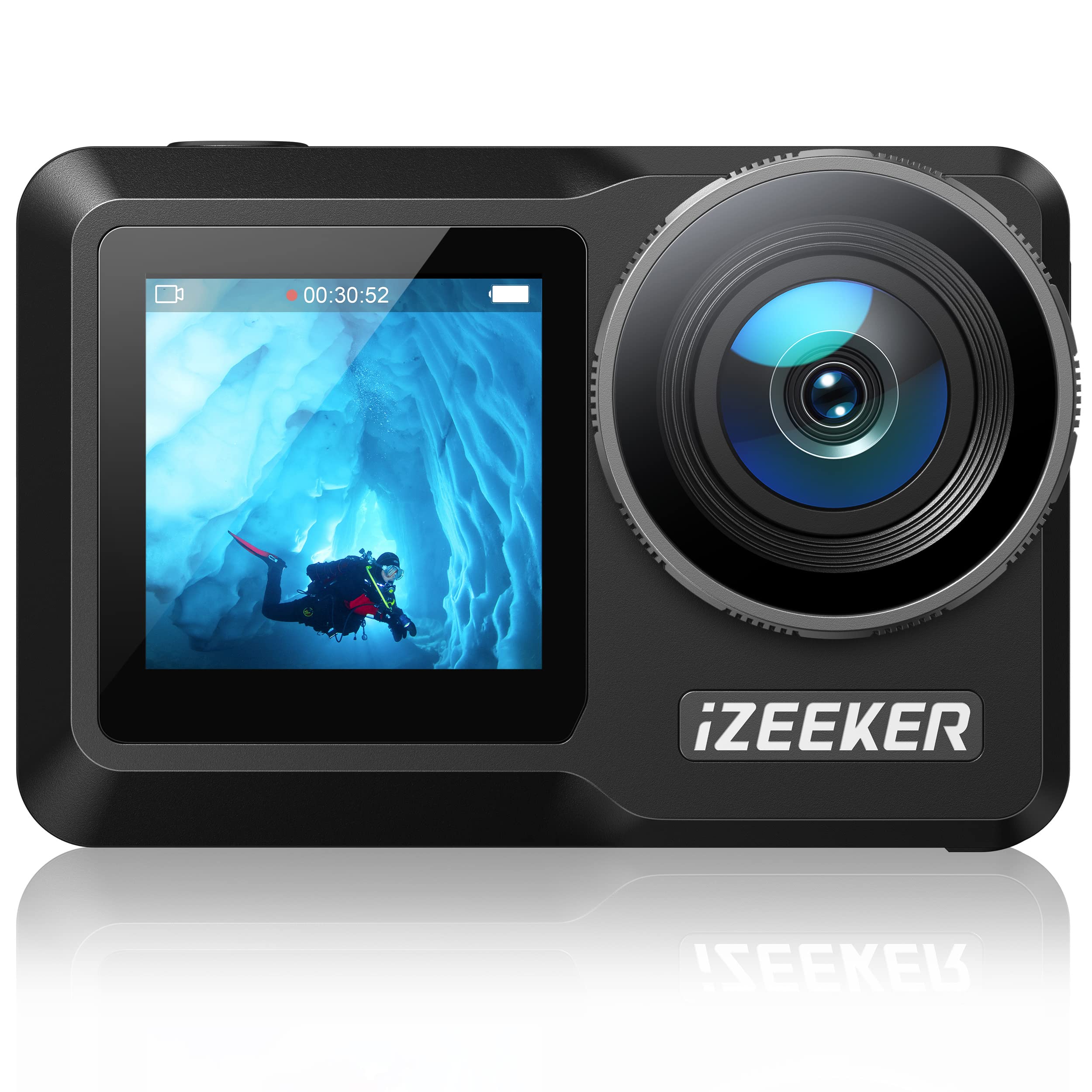 Izeeker Ia800 Action Camera 4K 24Mp With Touchscreen, Dual Screen Vlog Camera Eis3.0 With Remote Control 40M Underwater Camera W