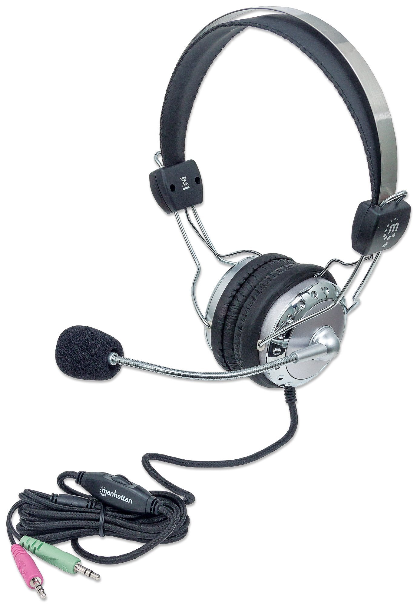 Manhattan Stereo Headset With Flexible Microphone, 8 Ft. Connecting Cable With Two 3.5 Mm Plugs For Audio & Microphone, Volume C