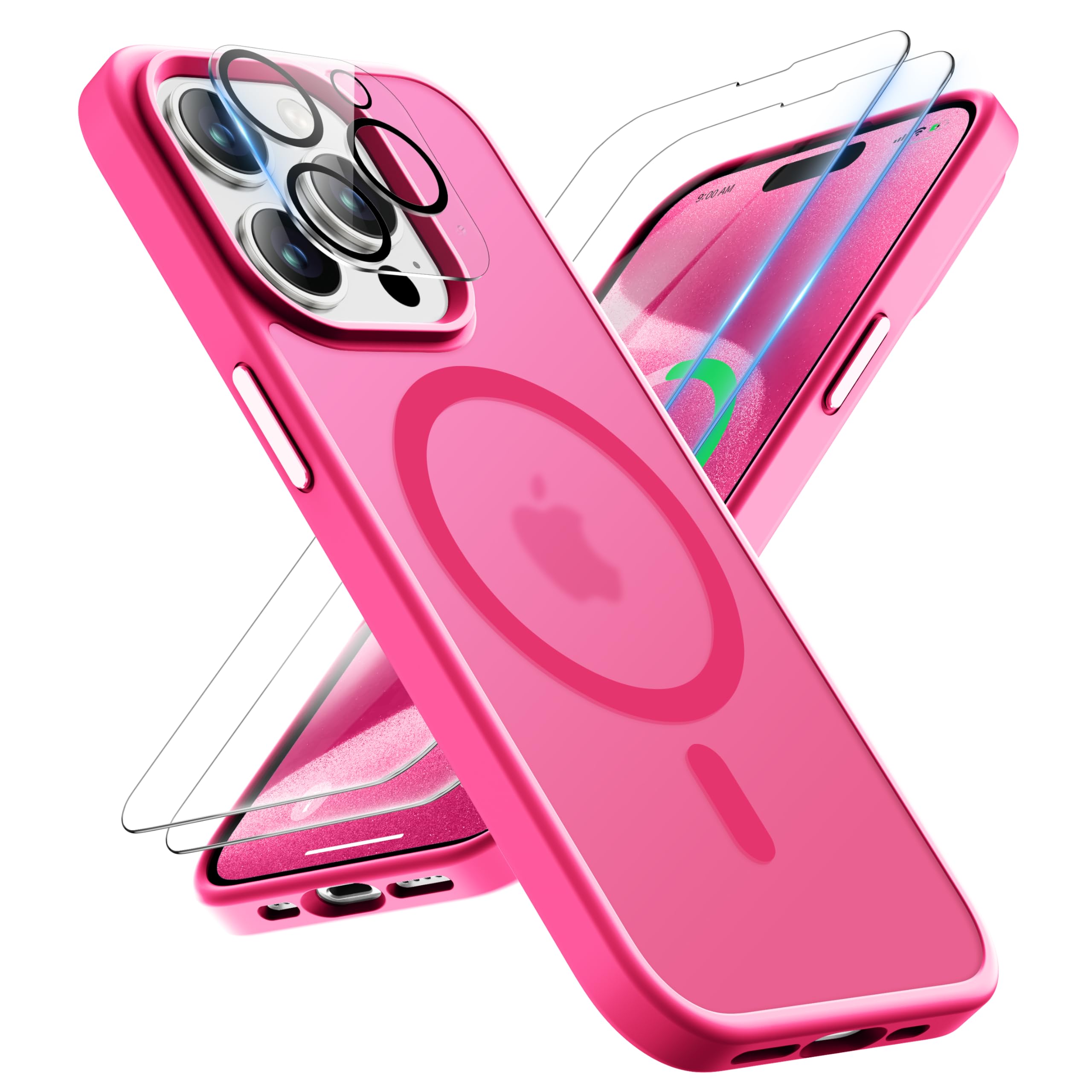 ORETECH Magnetic for iPhone 15 Pro Case, [Compatible with MagSafe] [2 Pcs Screen Protectors] [15 FT Drop Protection] Frosted Tra