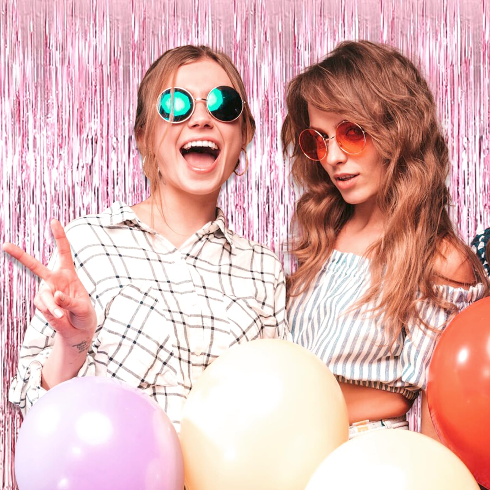 3 Pack Pink Foil Fringe Curtain Backdrop, 3.28Ft X 8.2Ft Metallic Tinsel Foil Fringe Streamer Curtains For Photo Booth, Christma