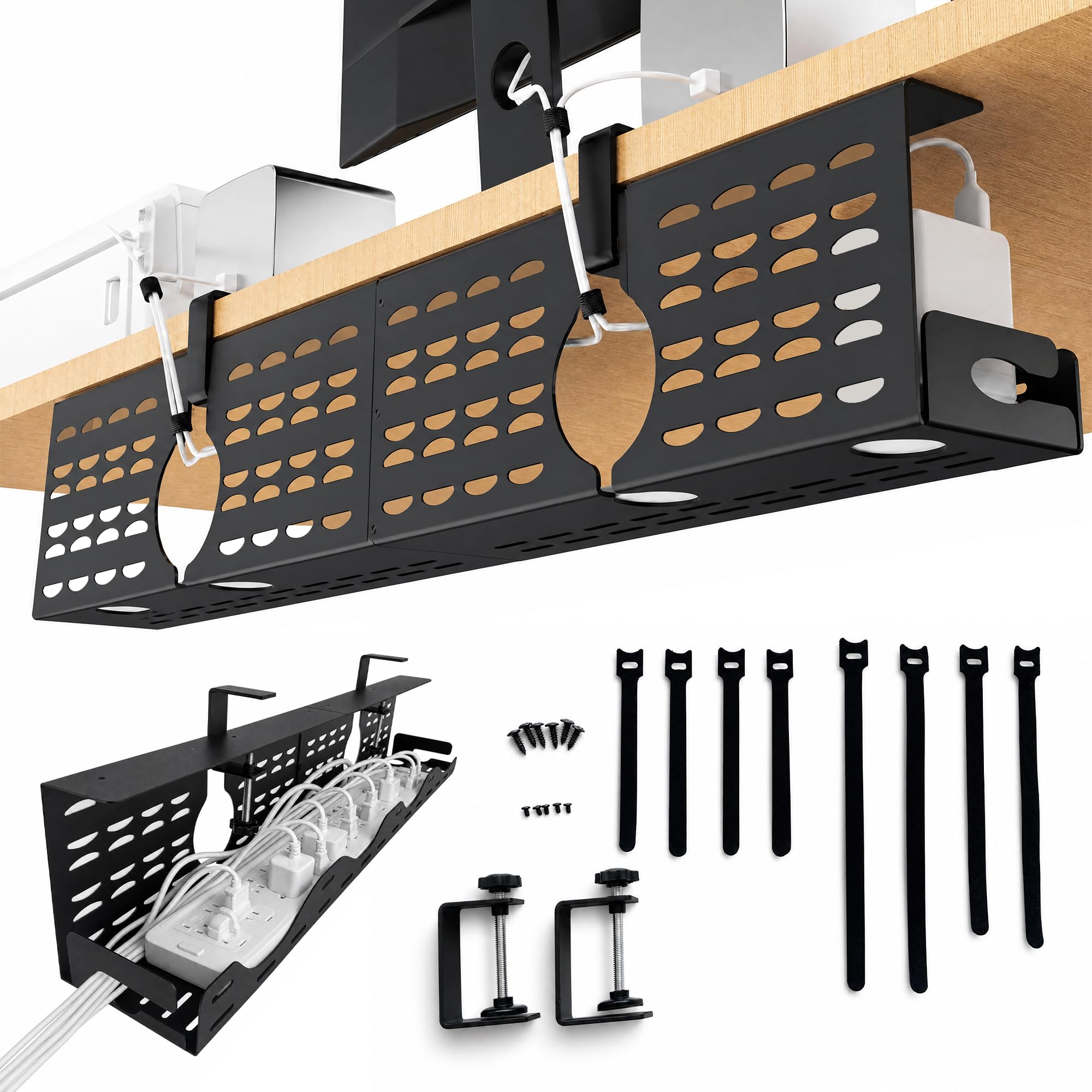 AiSmile Under Desk Cable Management Tray, Expandable Metal Organizer