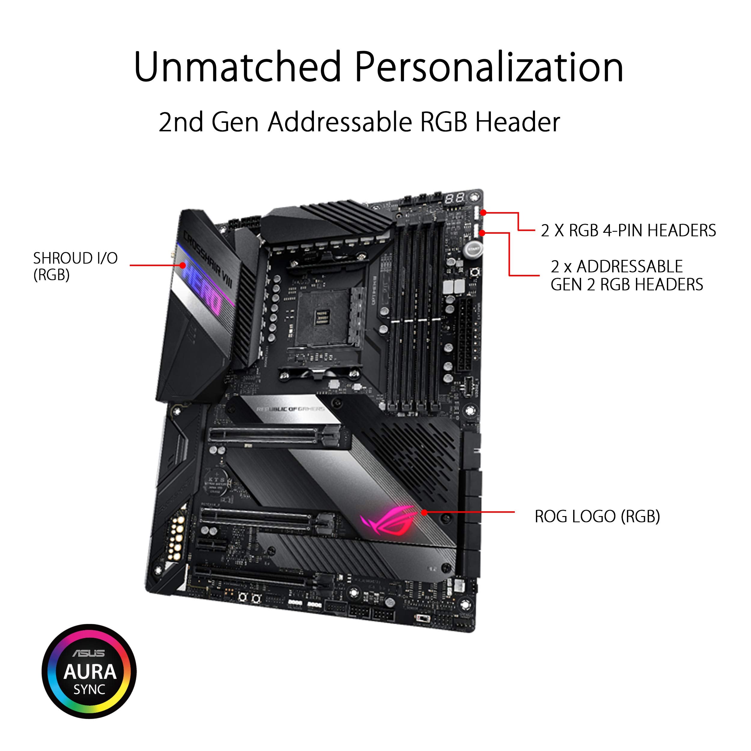 Asus Rog Crosshair Viii Hero X570 Atx Motherboard With Pcie 4.0, Integrated 2.5 Gbps Lan, Usb 3.2, Sata, M.2, Node And Aura Sync