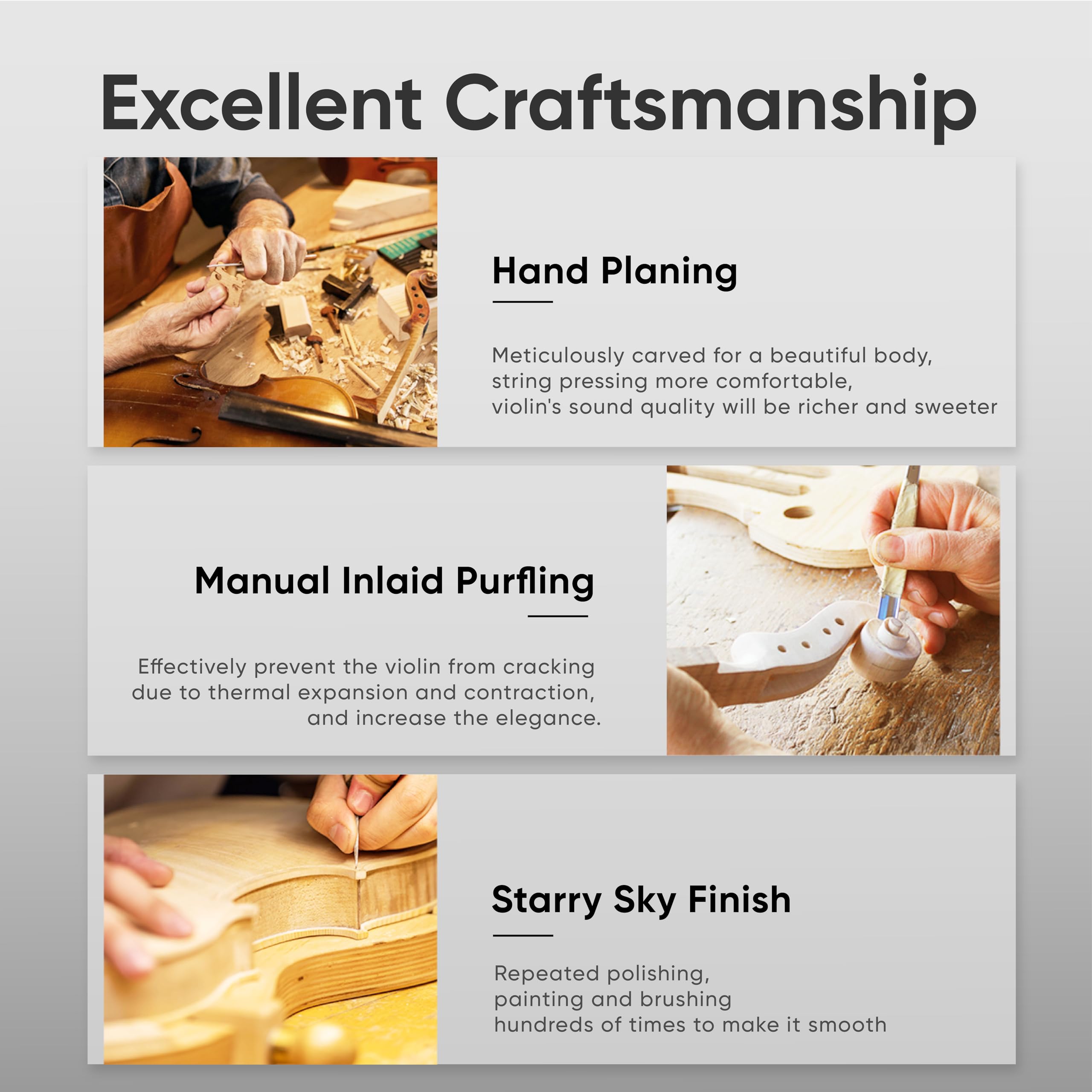 Phoenix Violin 4/4 Full Size Set, Fiddle Solid Wood For Professional Beginners Adults With Rosewood Bow Extra Strings & Bridge,R